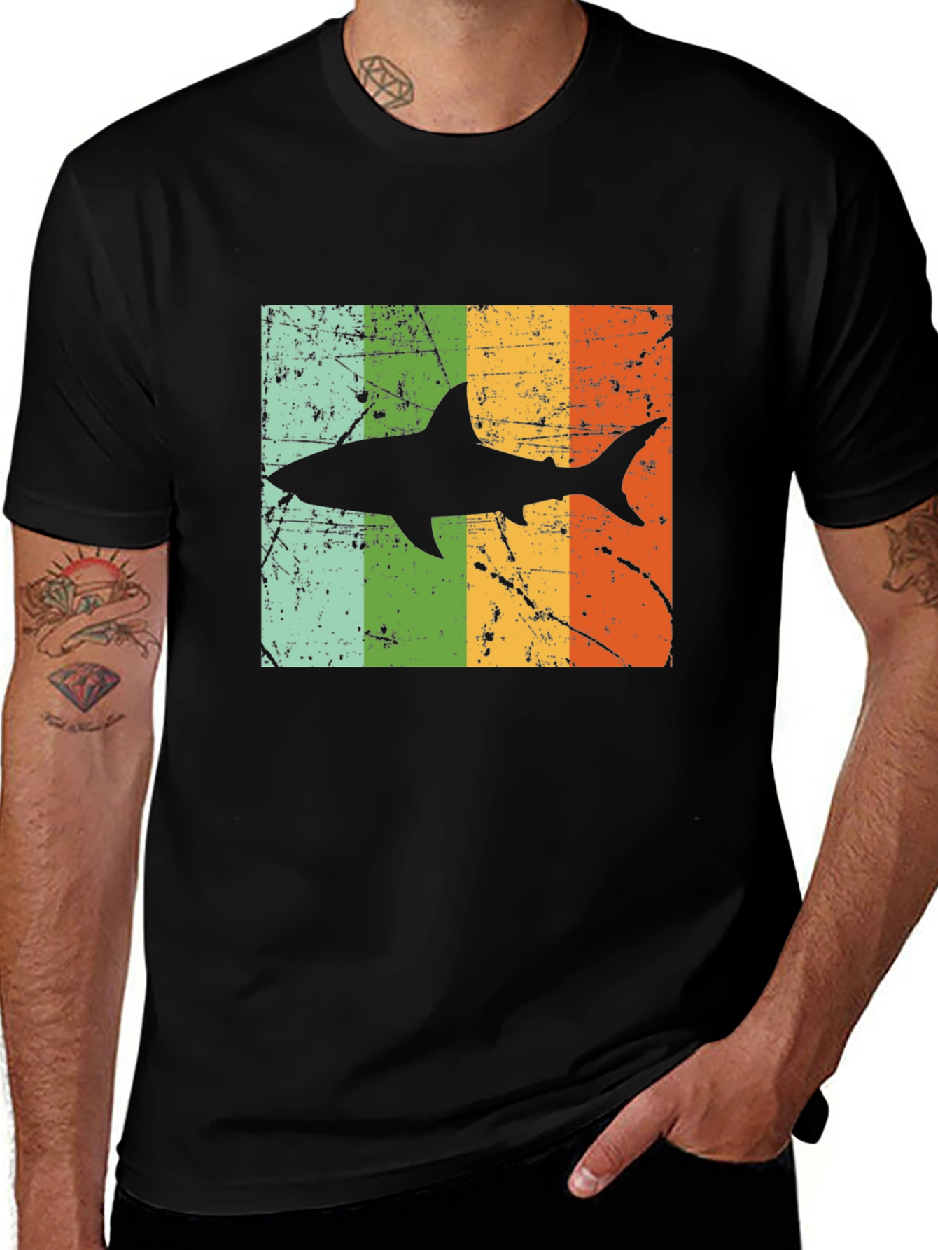 Variant 22 of Retro Shark Graphic Tee - Men's Black T-Shirt