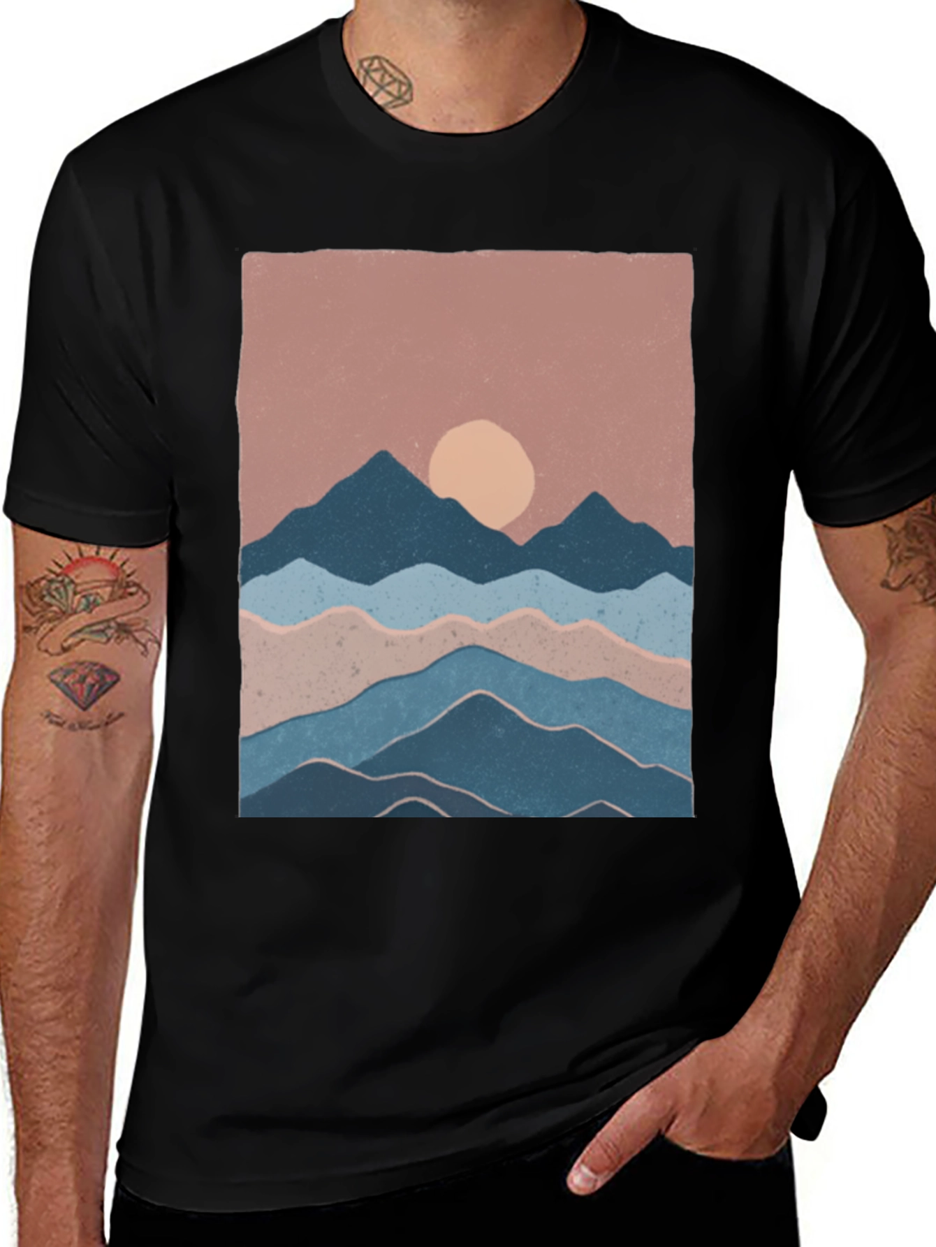 Variant 3 of Mountains and Sun Graphic T-Shirt - Black