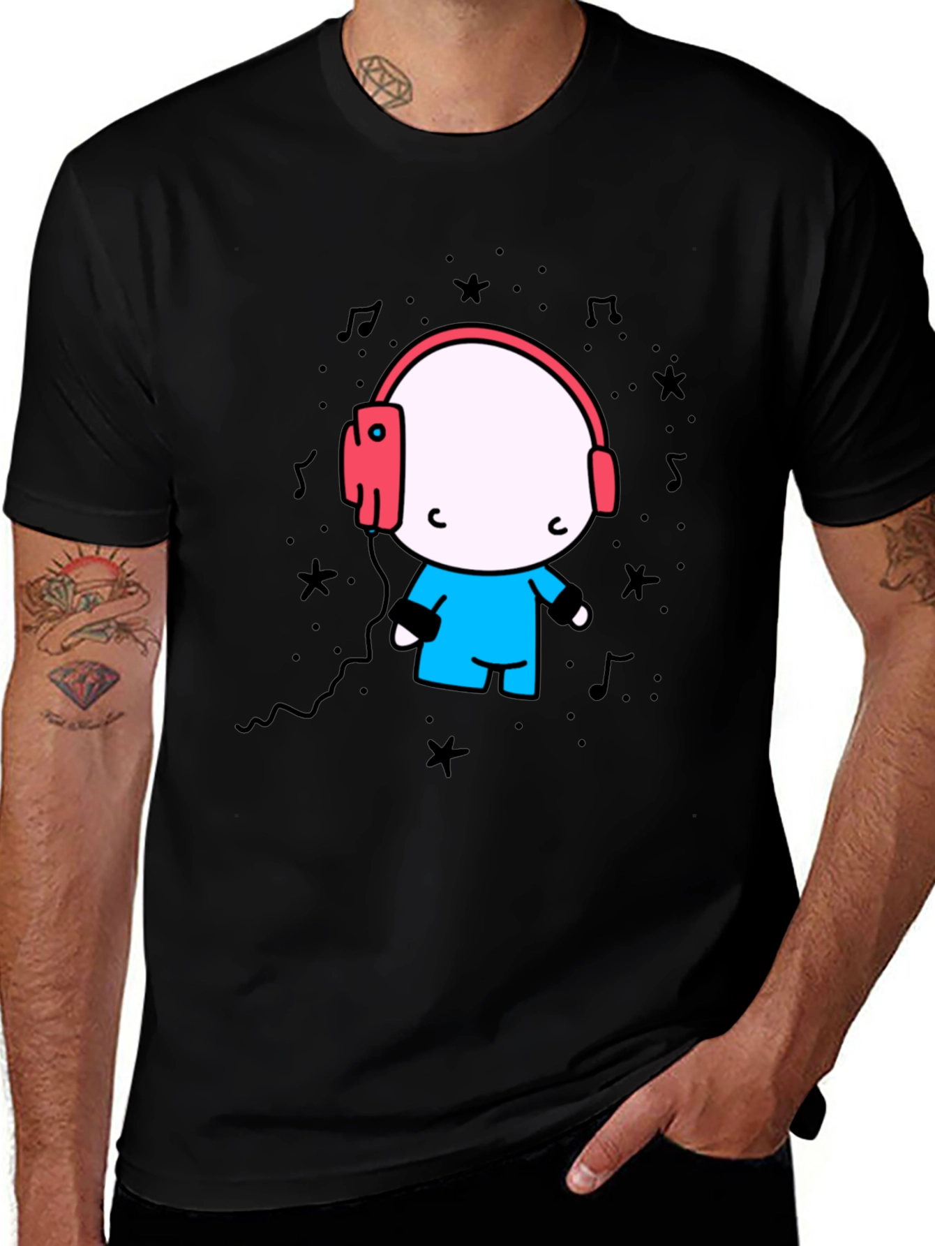 Variant 24 of Cartoon Music Lover Black T-shirt