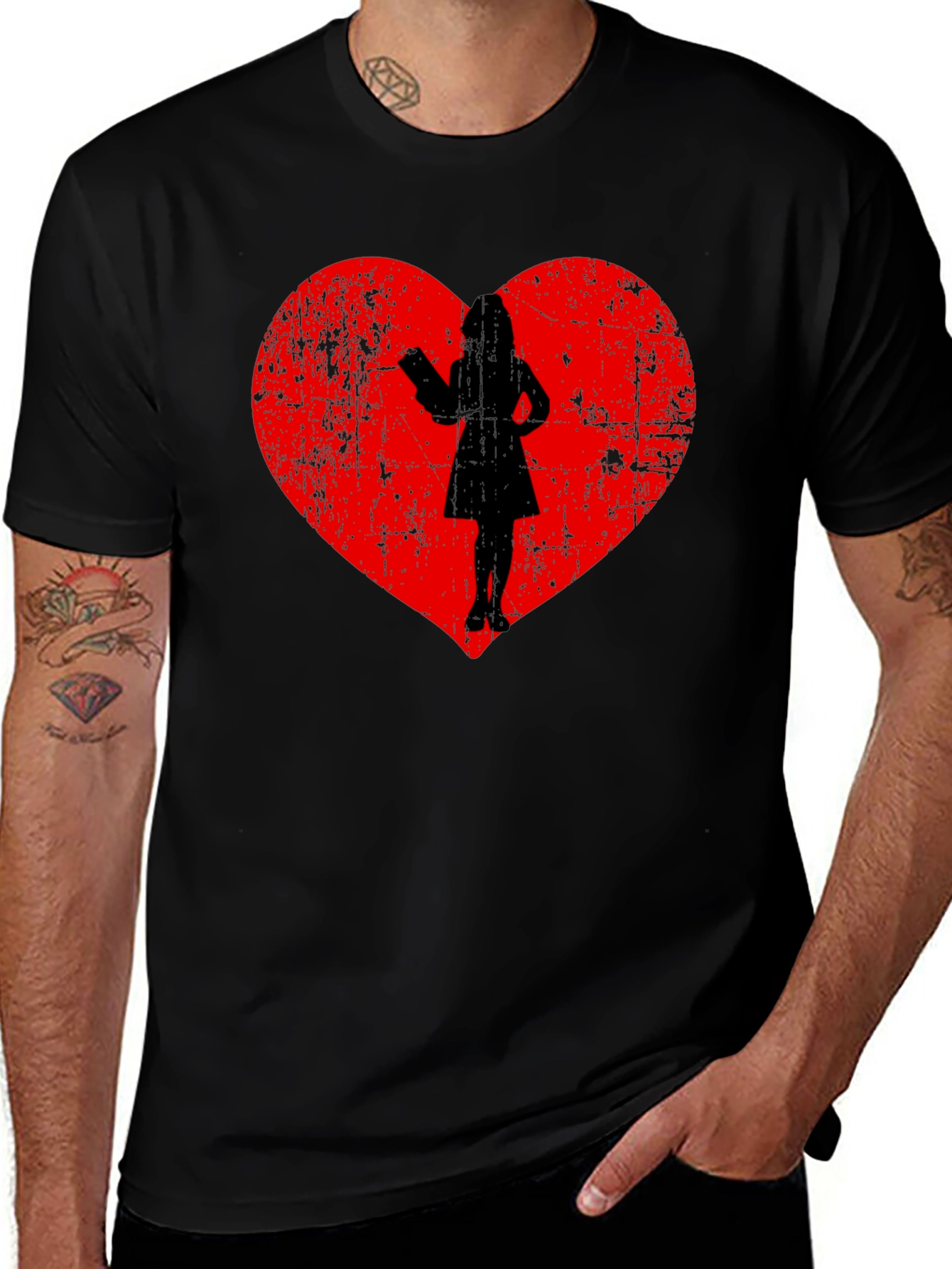 Variant 27 of Heart Silhouette Graphic Tee - Black Cotton Blend