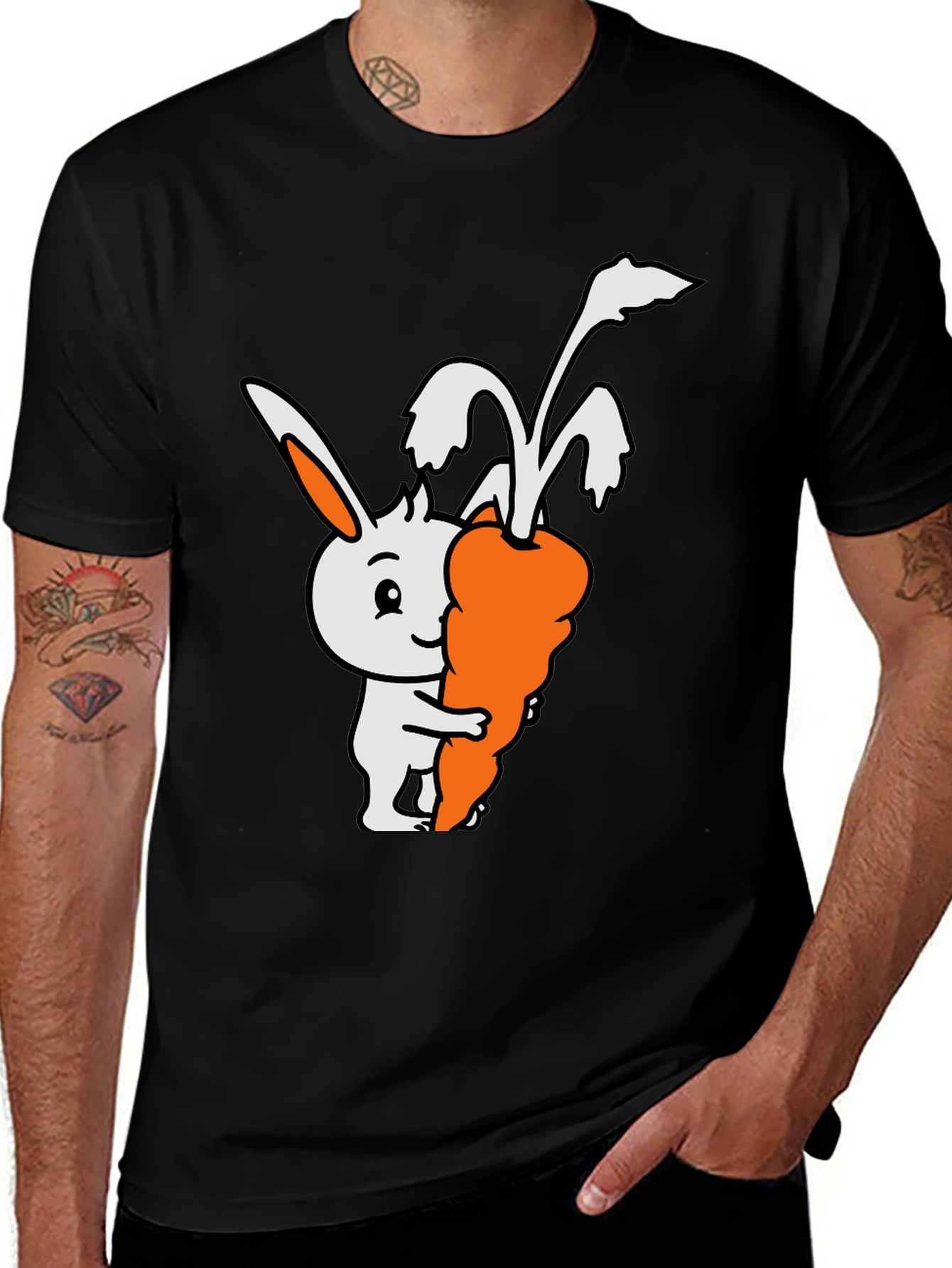 Variant 10 of Cute Bunny Carrot Black T-Shirt