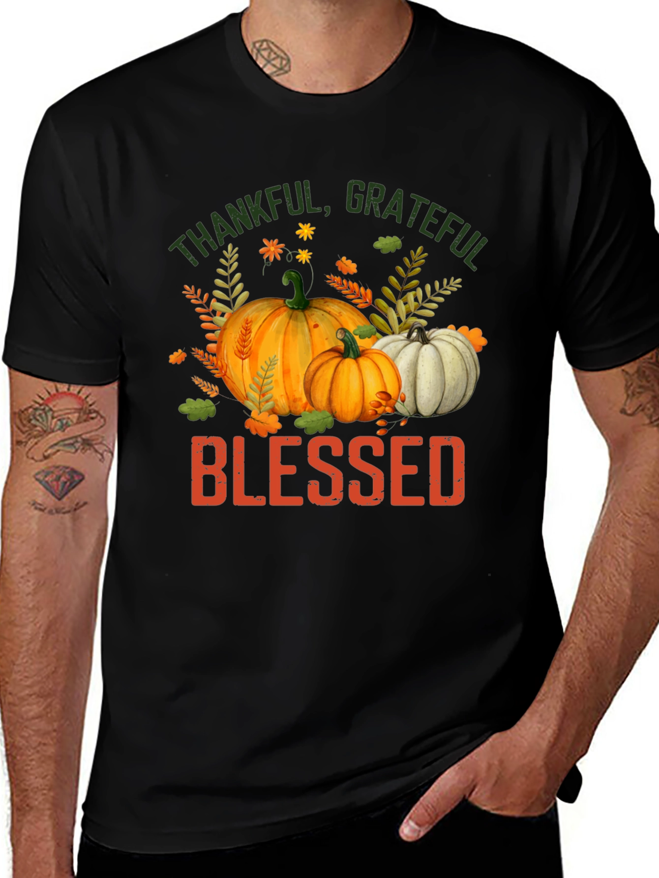 Thankful Grateful Blessed Pumpkin Fall T-Shirt