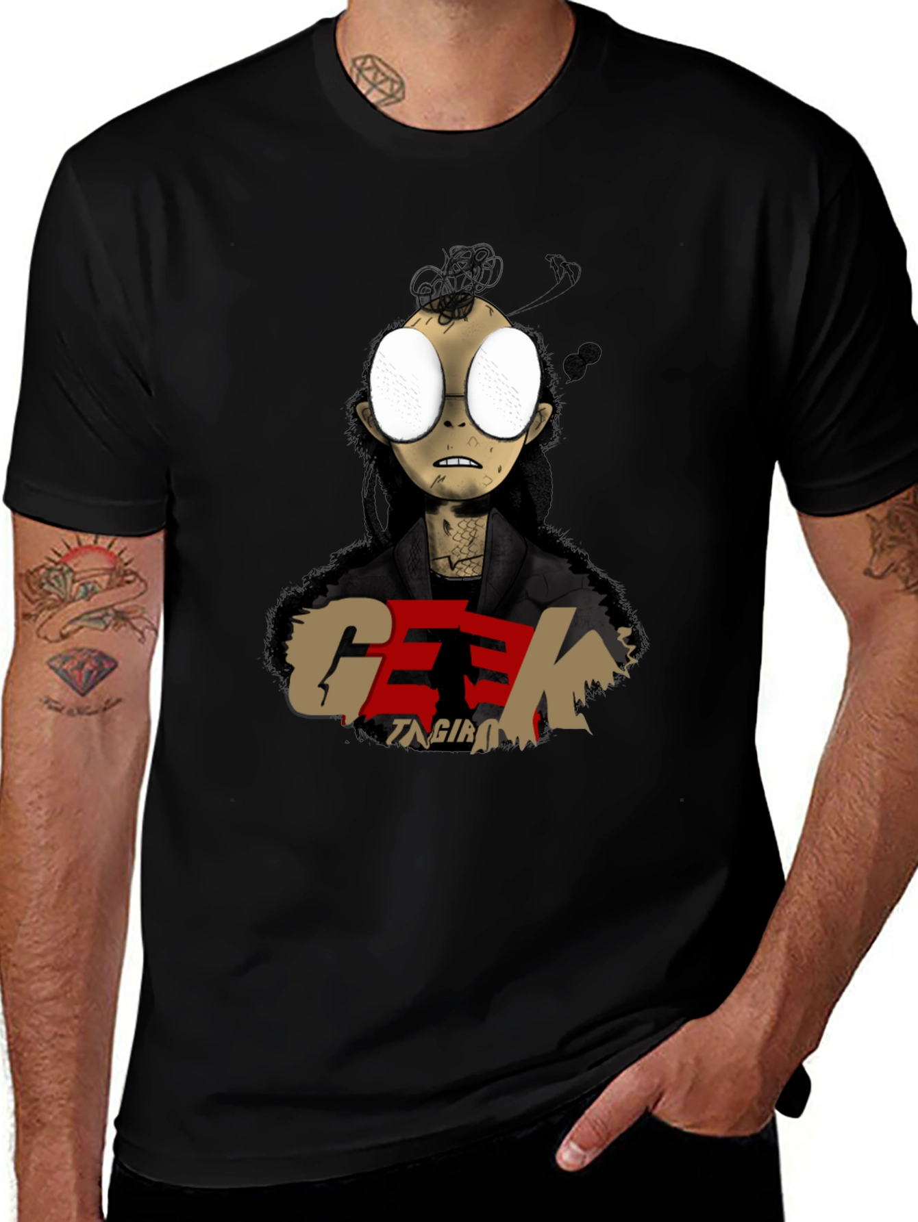 Variant 20 of Geek Character Graphic Print Black T-Shirt