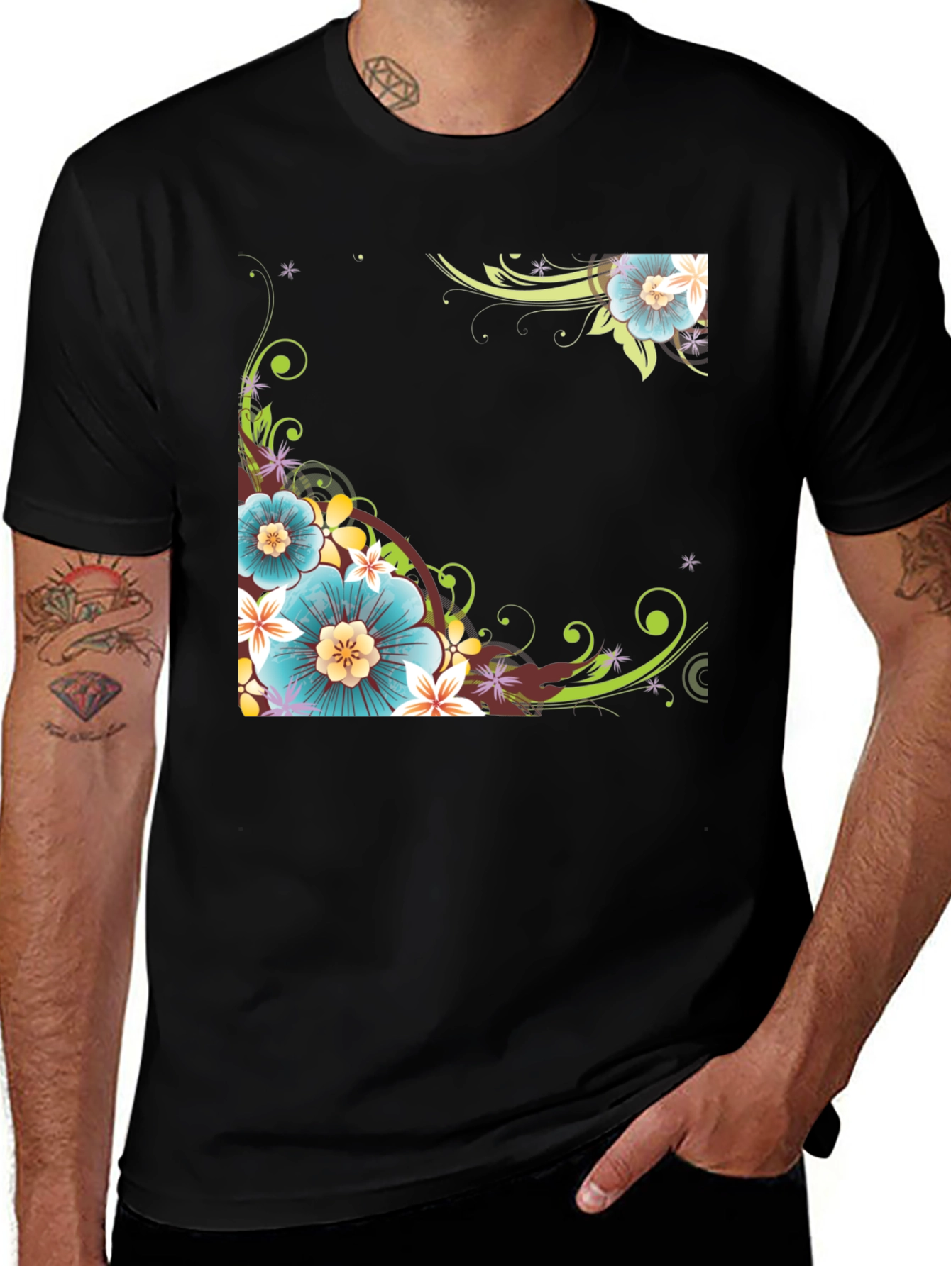 Variant 30 of Floral Design Black T-Shirt
