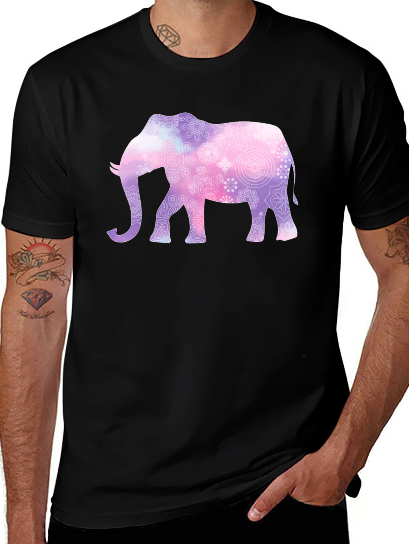 Variant 19 of Elephant Mandala Graphic Tee - Men's Black T-Shirt