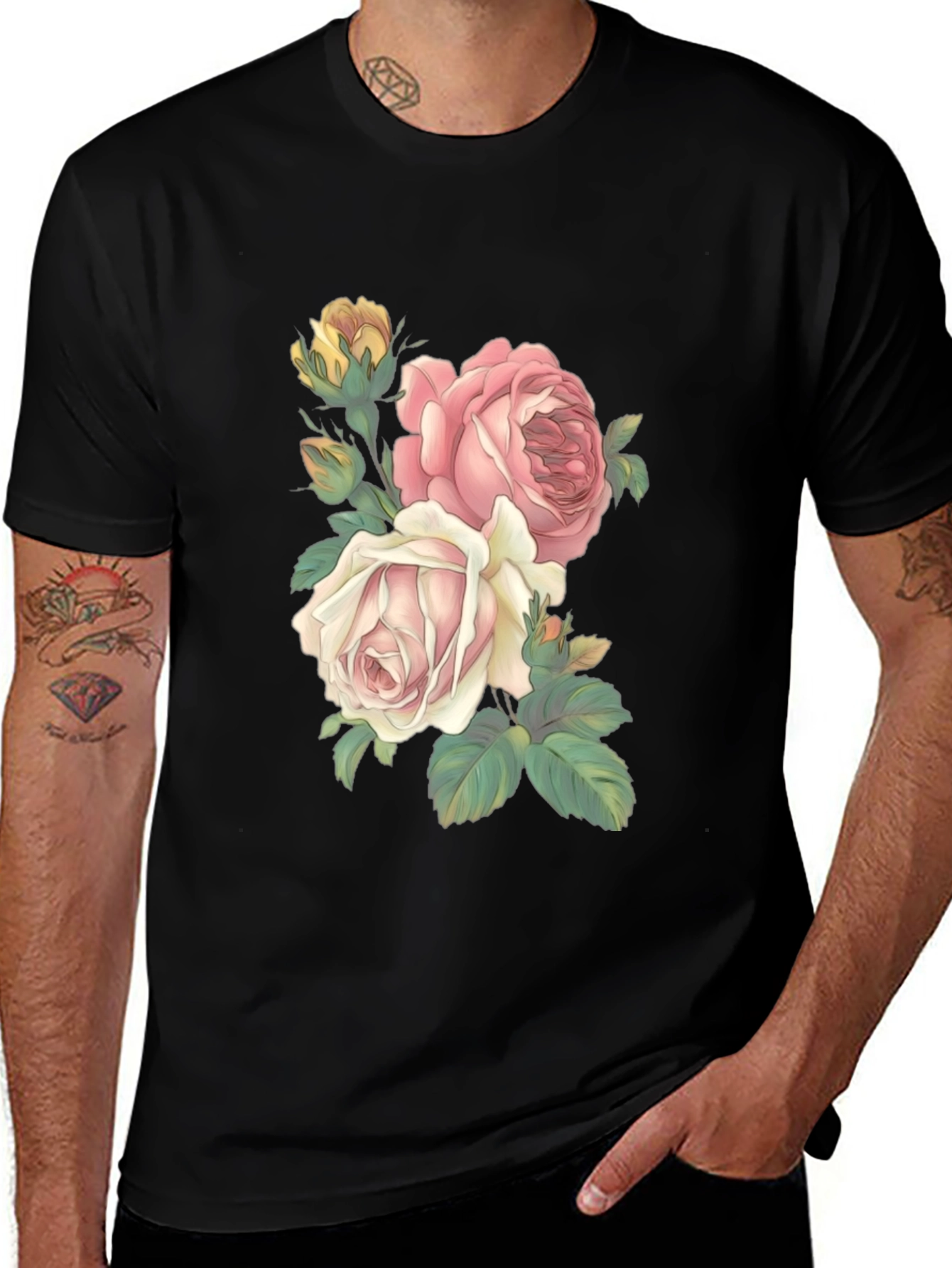Variant 26 of Floral Print T-Shirt - Elegant Rose Design