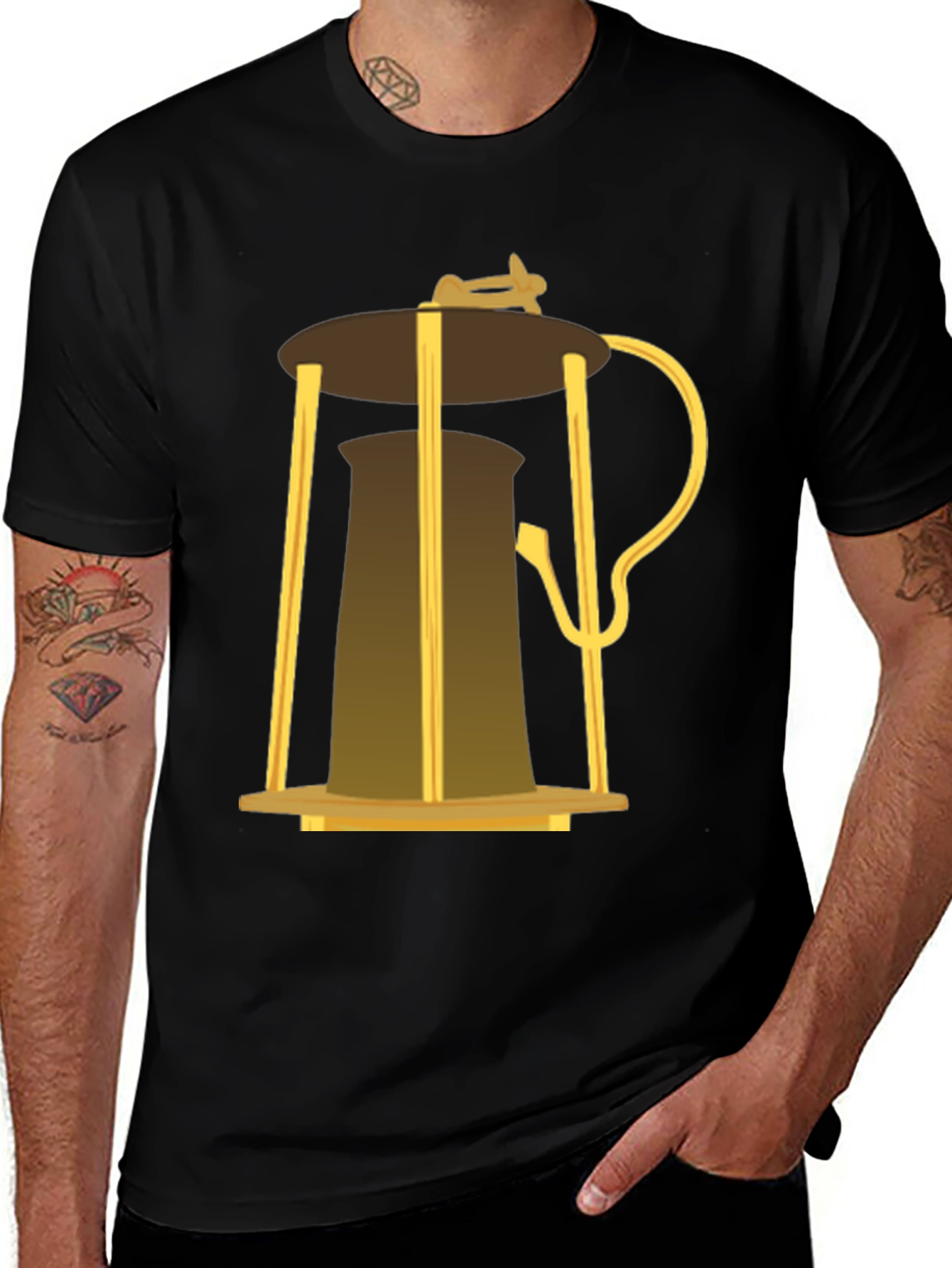 Variant 30 of Retro Coffee Press Graphic Tee - Soft Black Cotton Blend