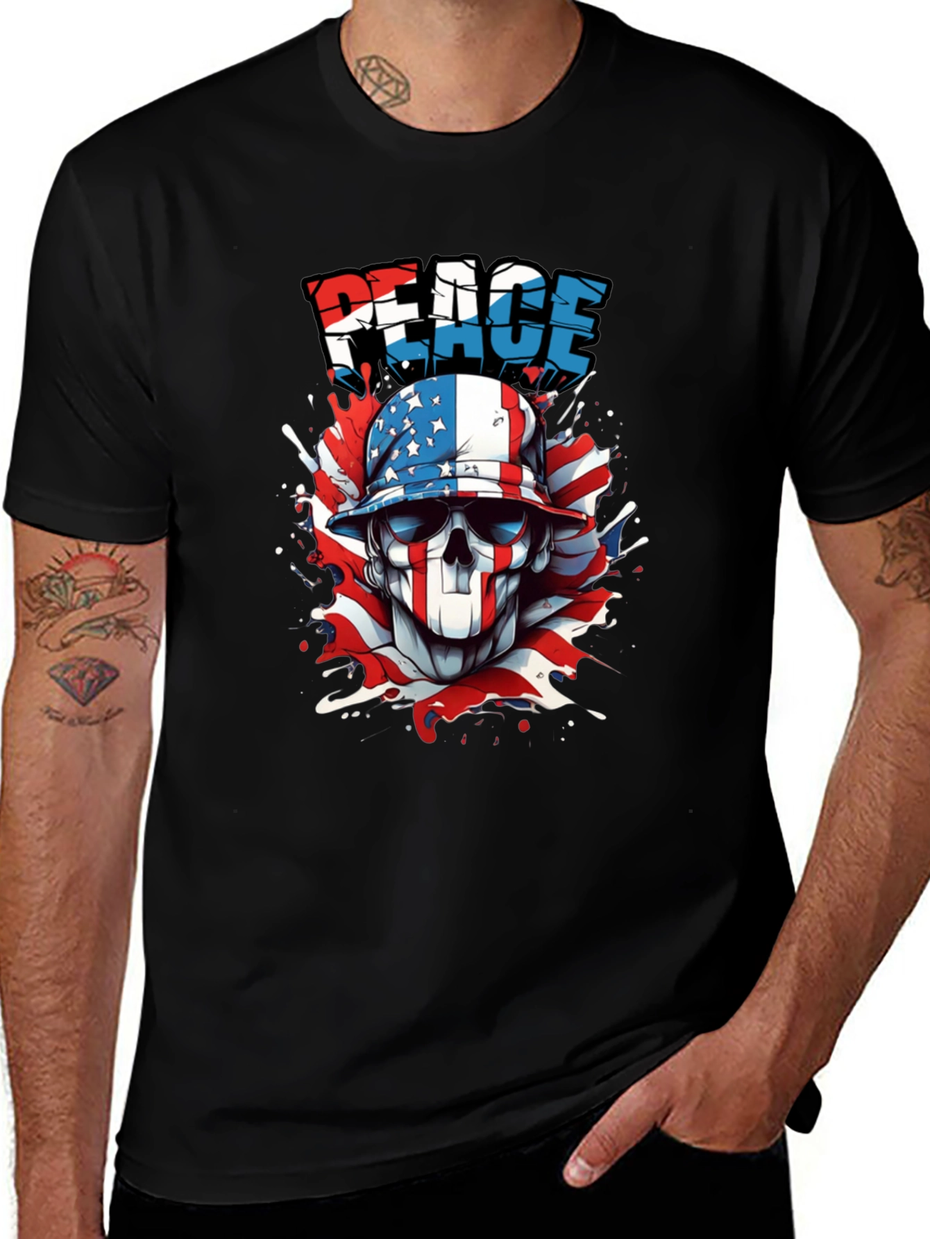 Variant 23 of Patriotic Peace Skull Graphic Tee