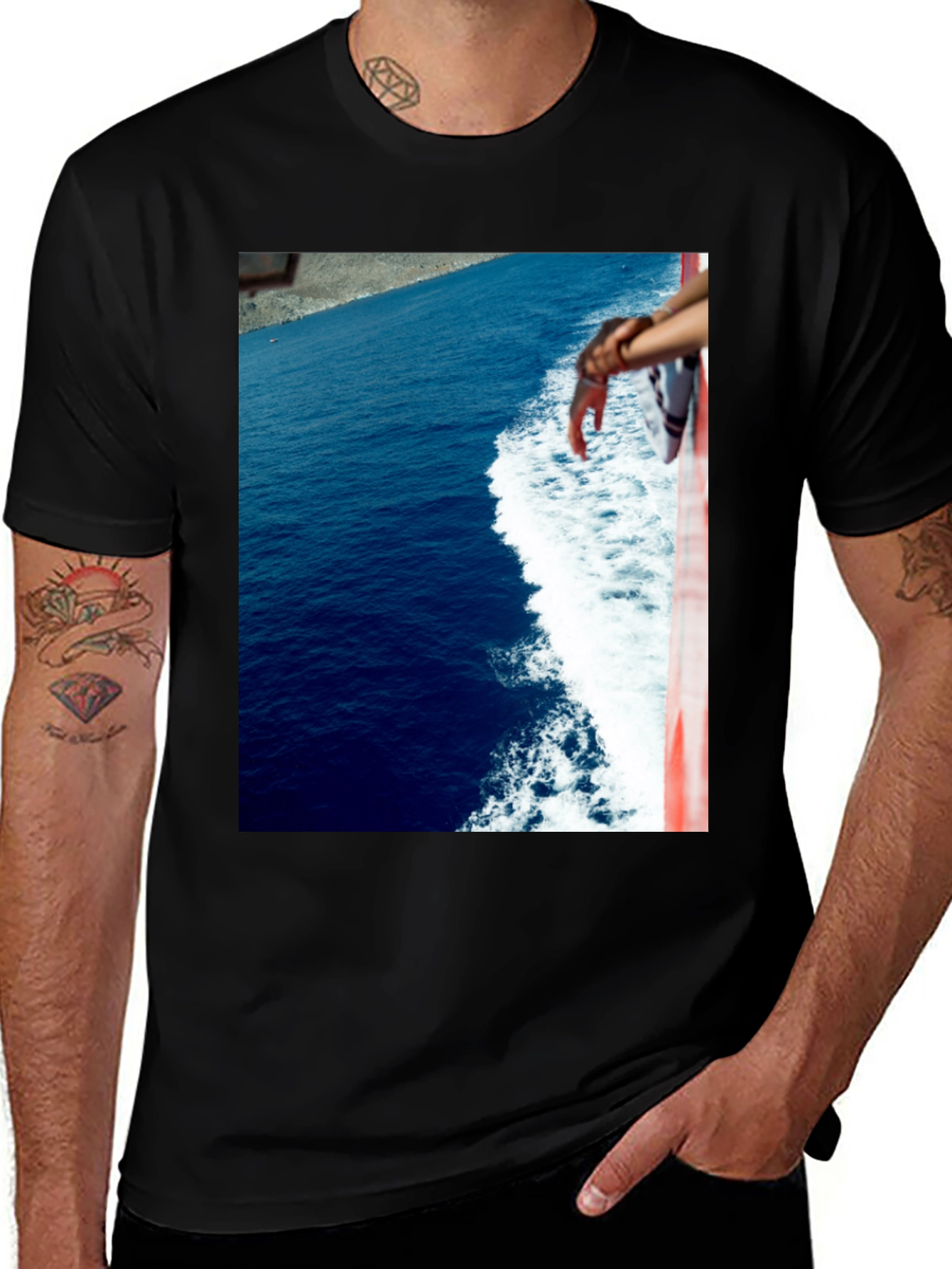 Variant 25 of Ocean View Graphic Tee - Black Cotton T-Shirt