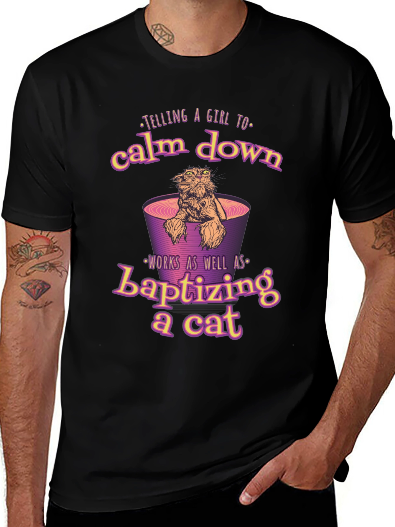 Variant 11 of Calm Down Cat Baptism Funny Graphic Tee