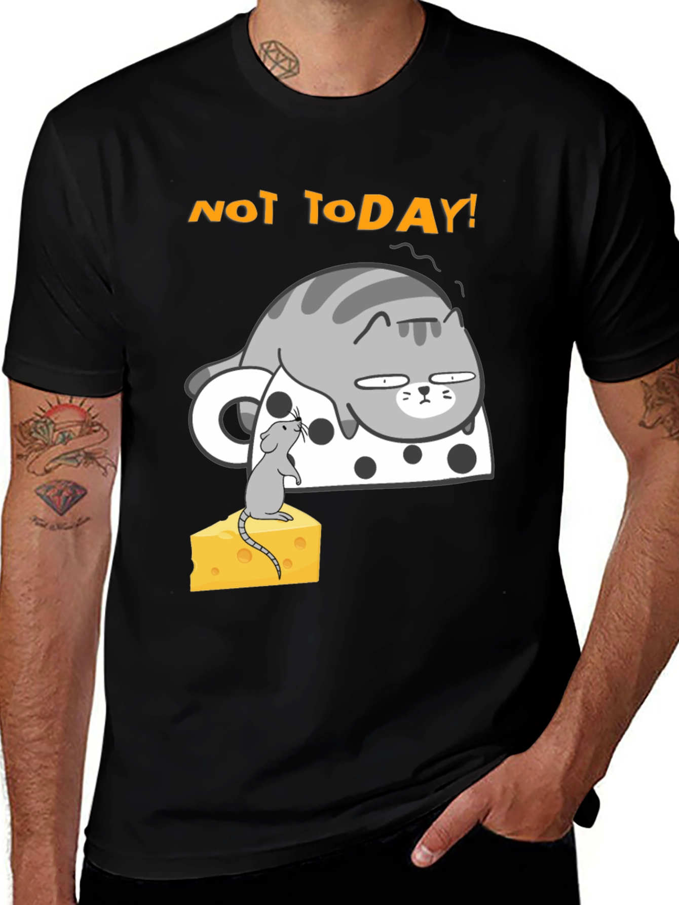 Funny Cat & Mouse 'Not Today' Graphic T-Shirt