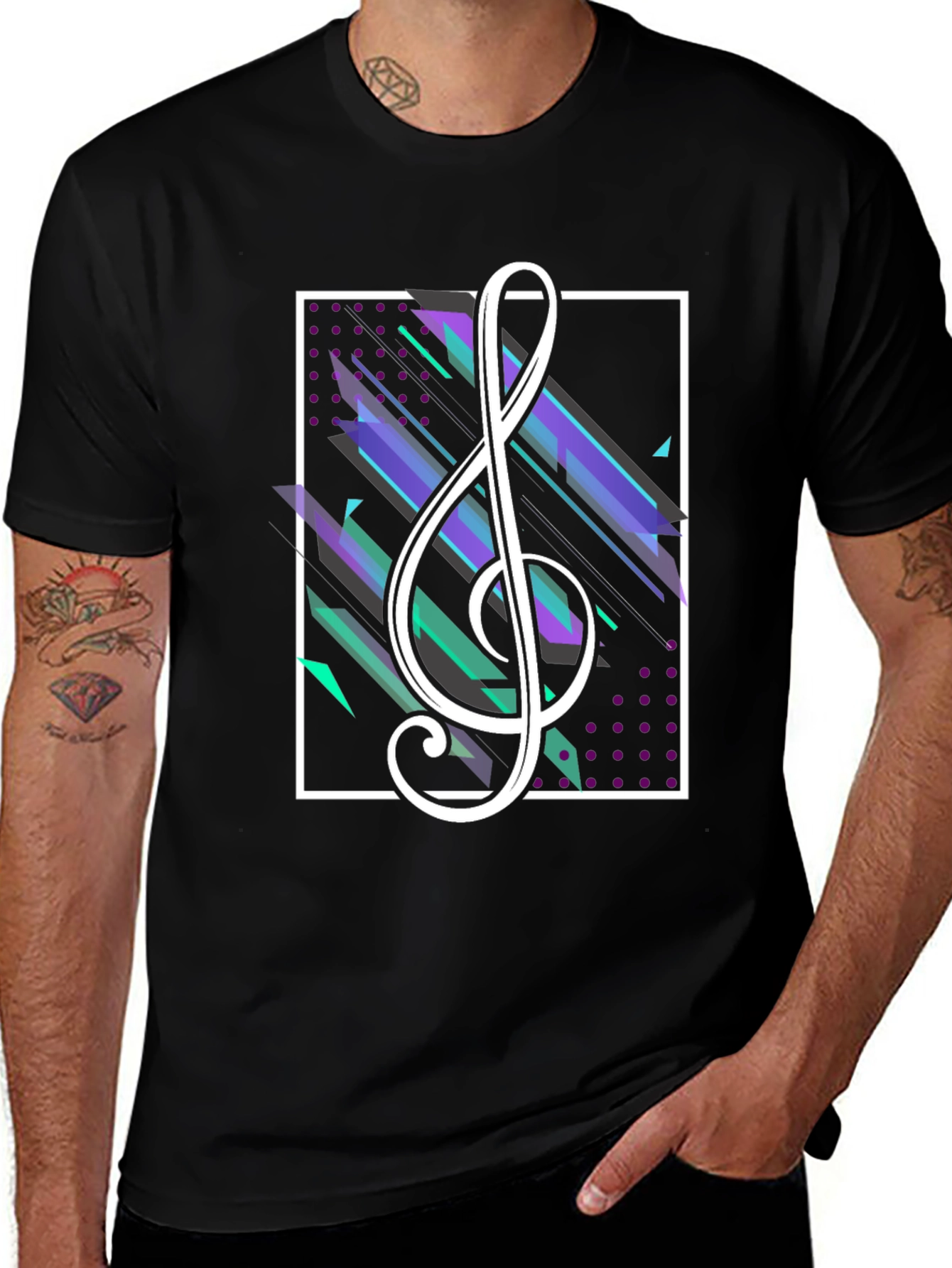 Variant 26 of Geometric Treble Clef Graphic Tee - Black