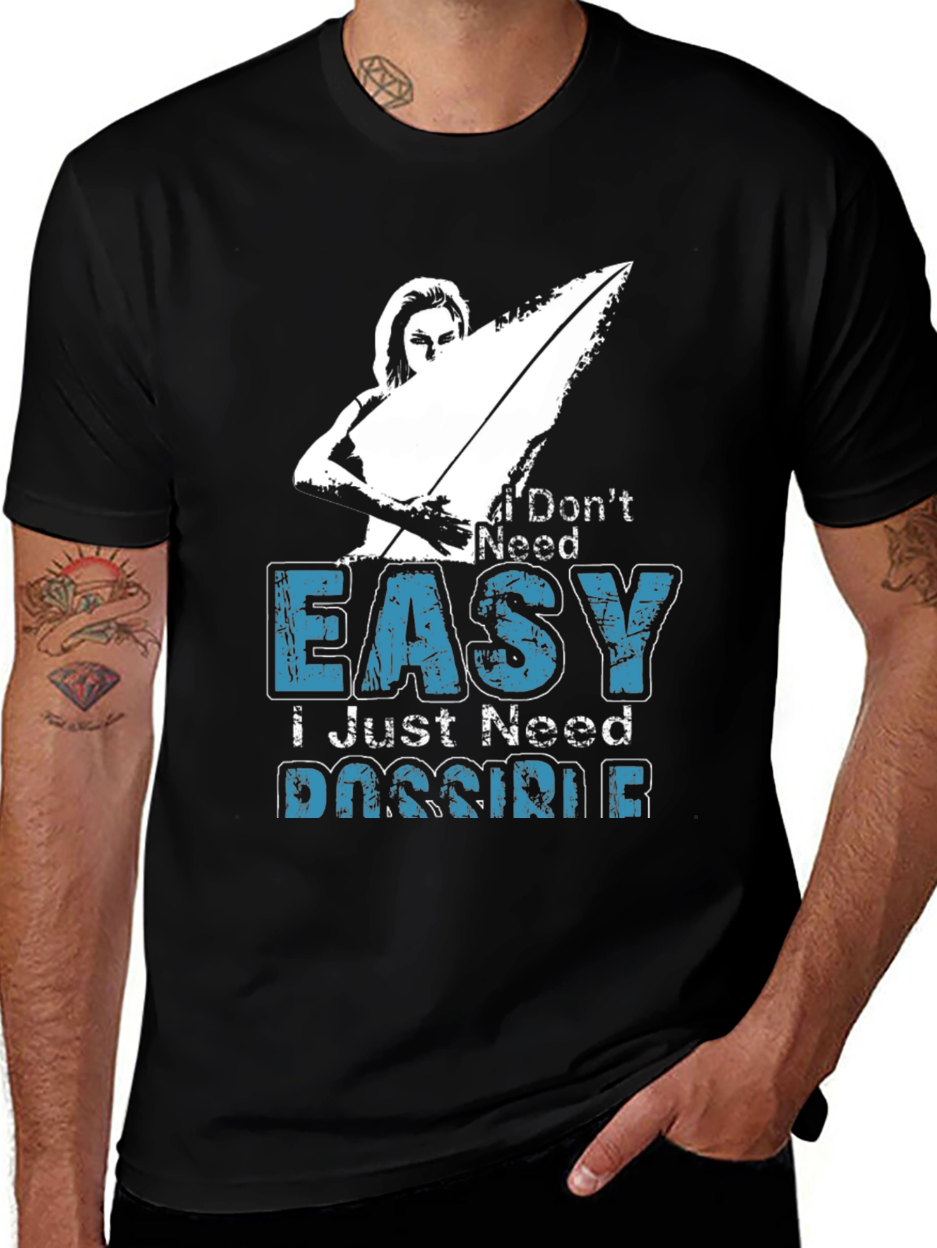 Variant 28 of I Don't Need Easy Men's Black Graphic Tee