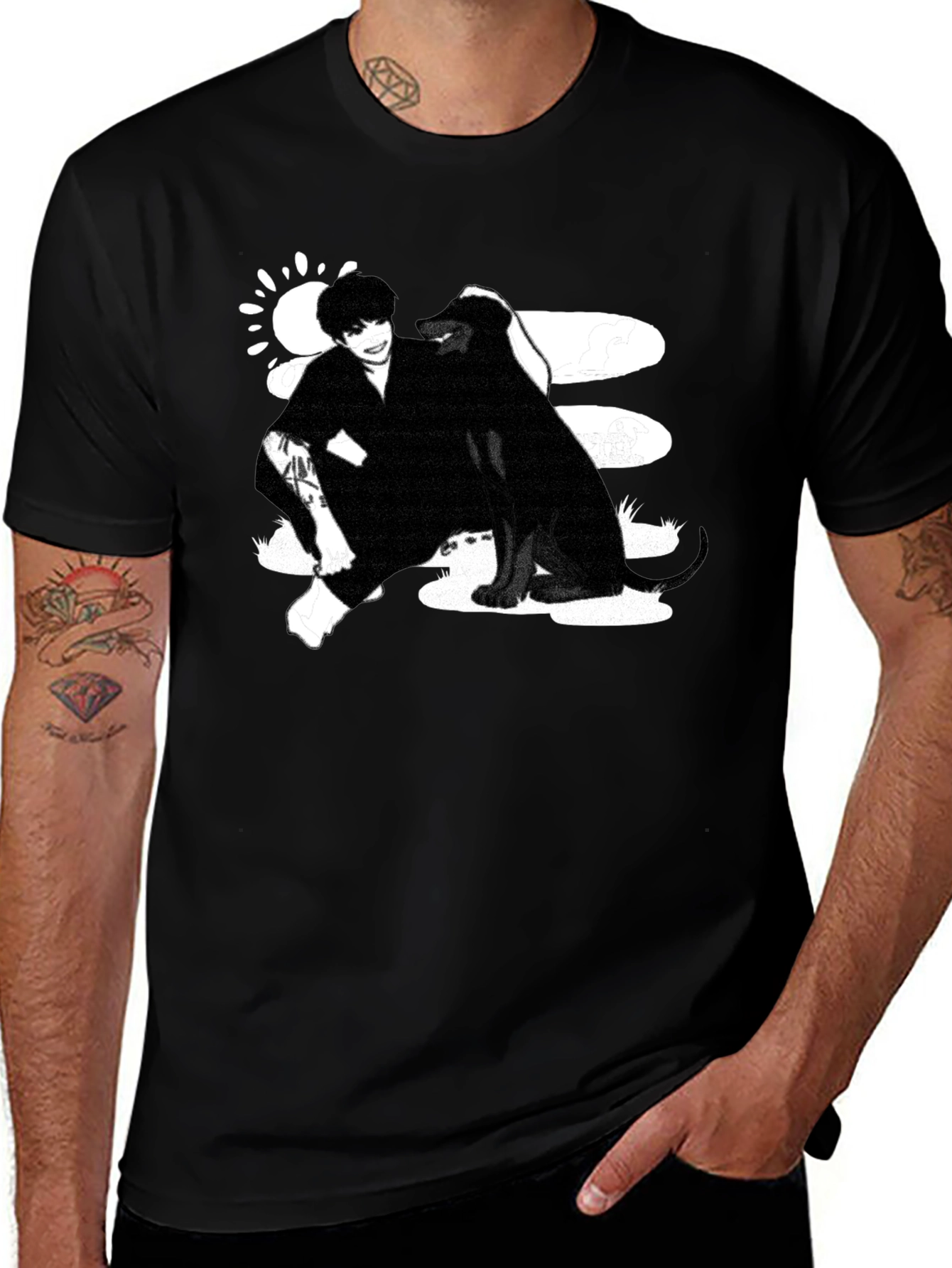 Variant 21 of Black Graphic Tee: Man and Dog
