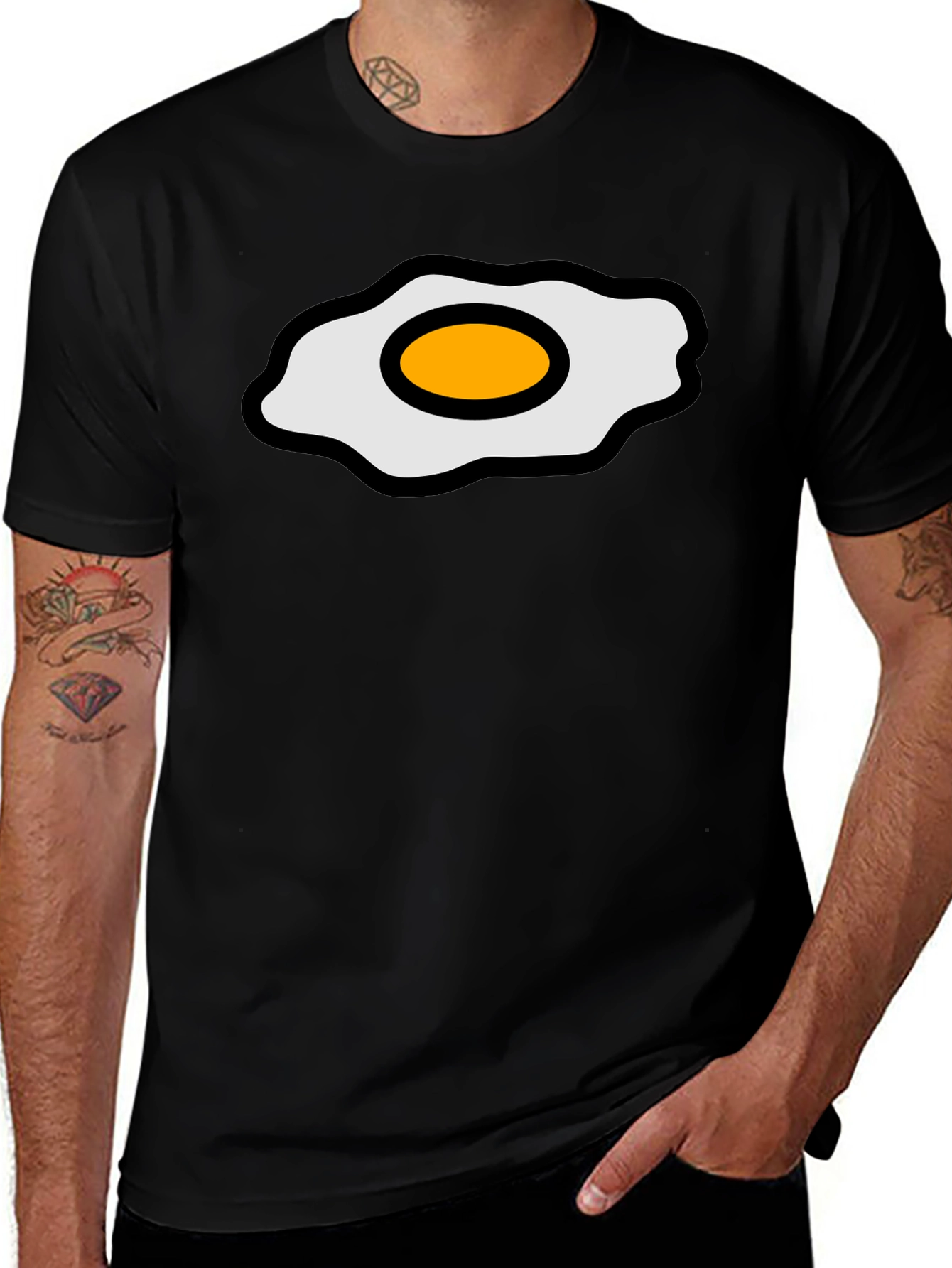 Variant 6 of Funny Fried Egg Graphic Tee - Casual Black T-Shirt