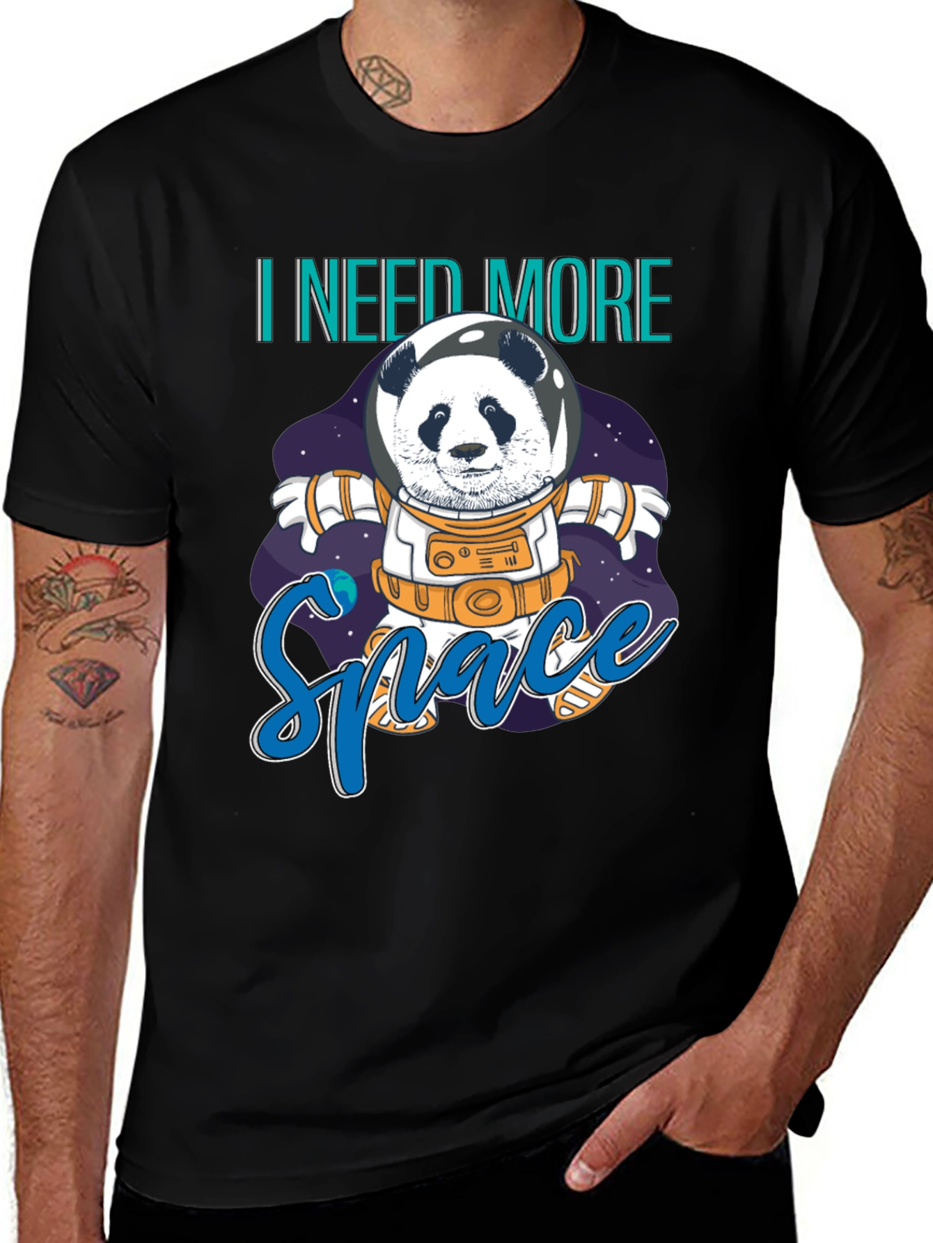 Variant 24 of Panda Astronaut 'I Need More Space' Black T-Shirt