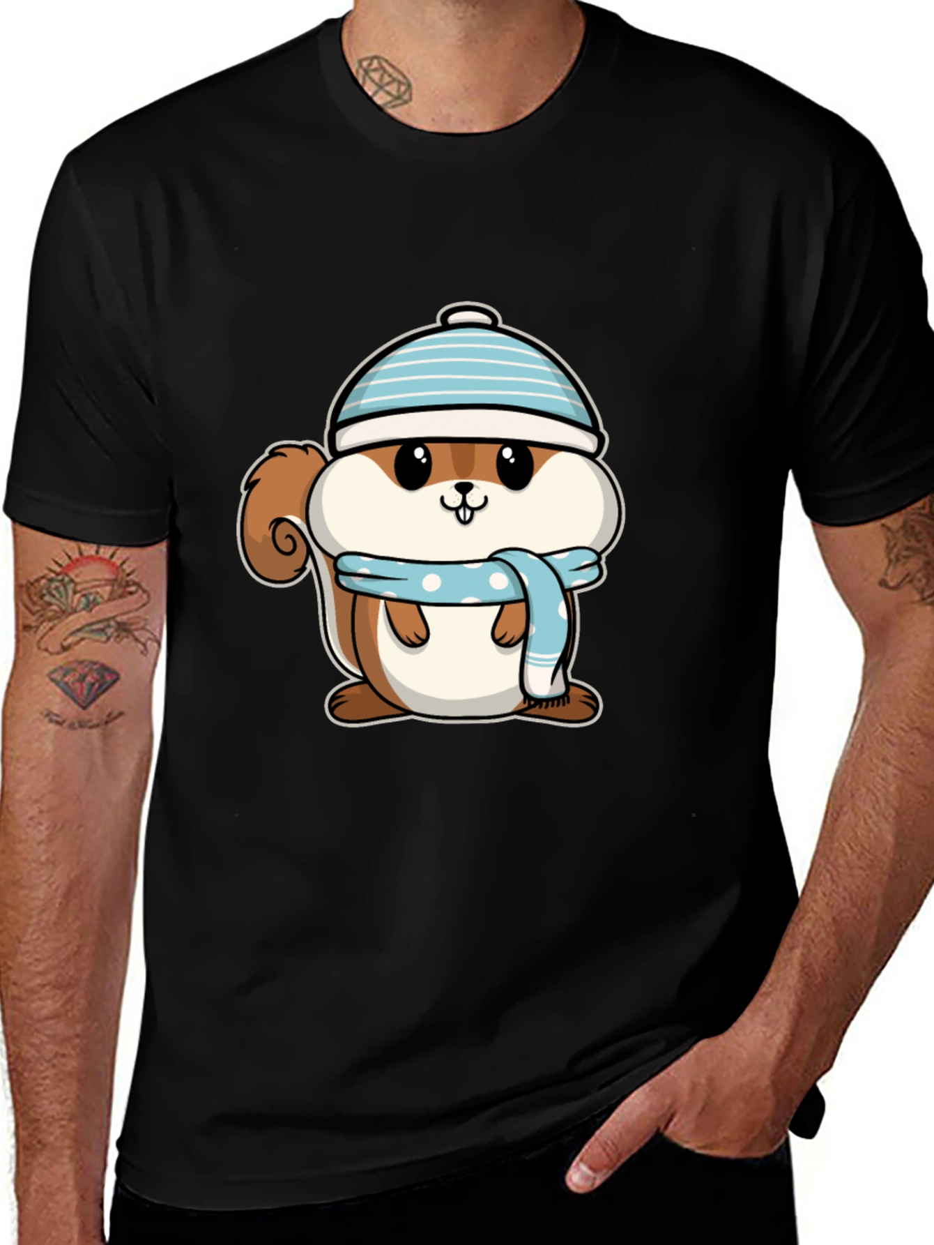 Variant 14 of Cute Squirrel in Hat T-Shirt - Black