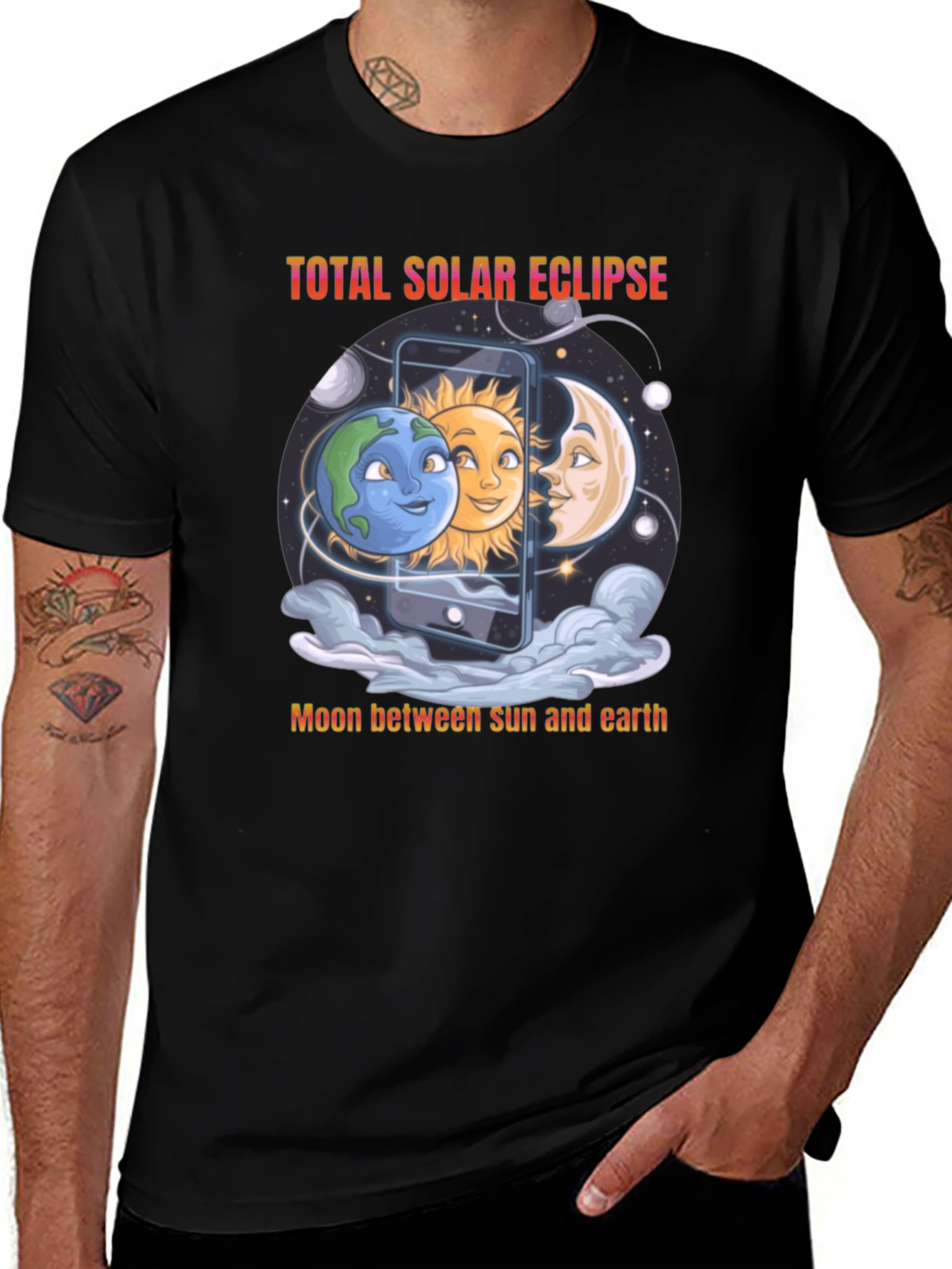 Variant 14 of Total Solar Eclipse Graphic Tee - Moon, Sun & Earth Design
