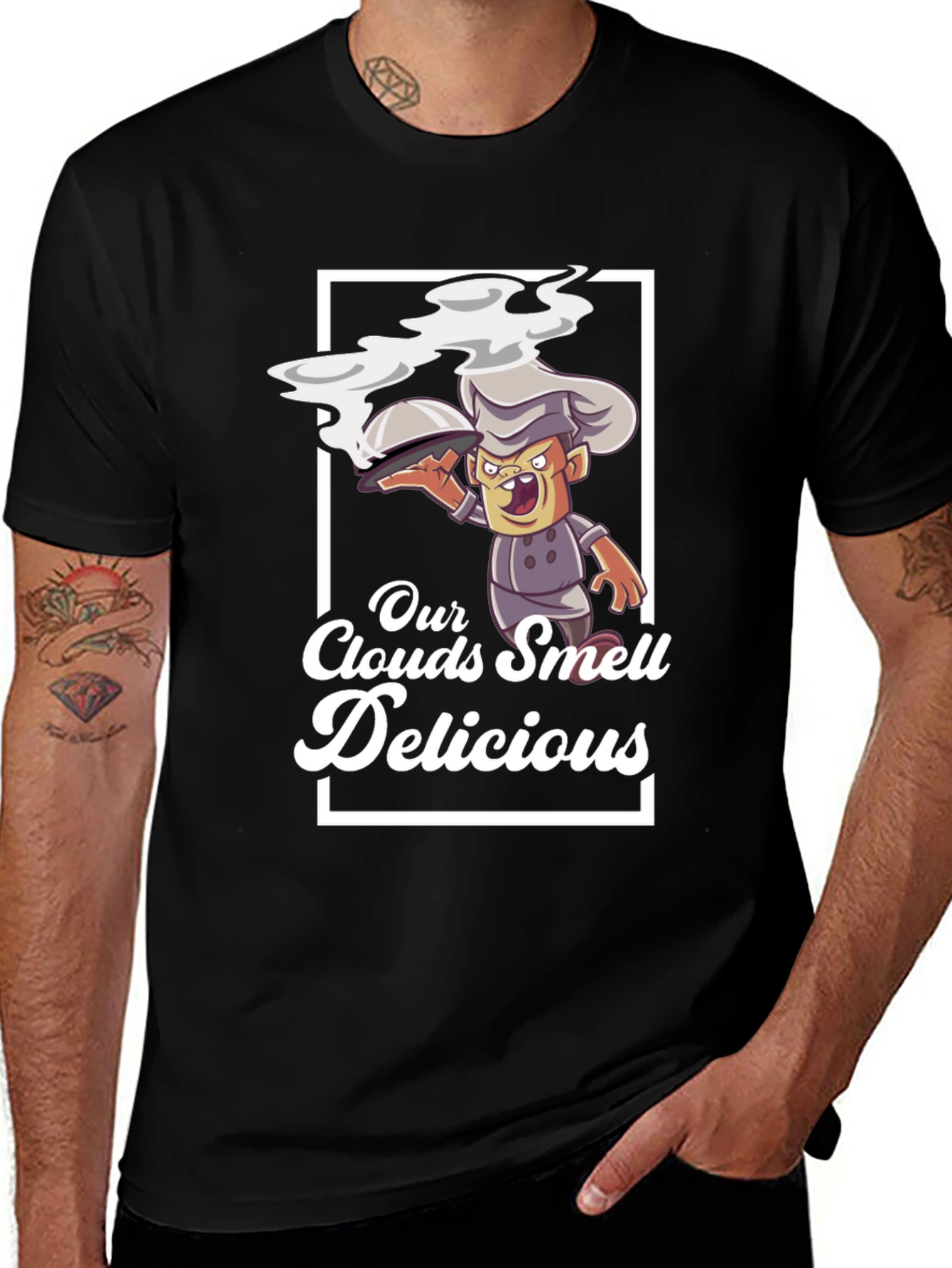 Variant 14 of Our Clouds Smell Delicious T-Shirt Chef Cartoon Black