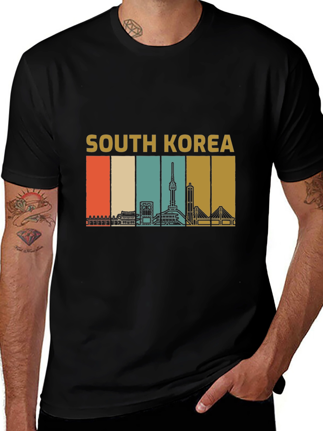 South Korea Skyline Retro Graphic T-Shirt