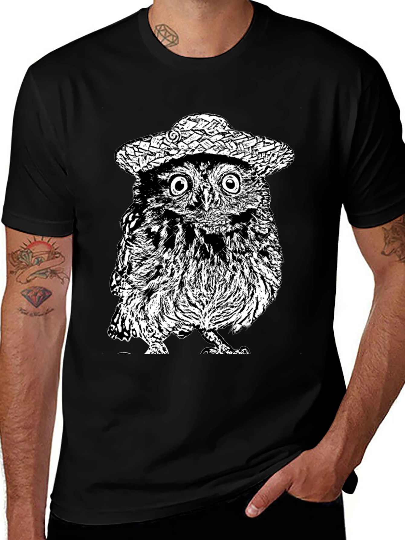 Owl Straw Hat T-Shirt - Funny Bird Lover Tee