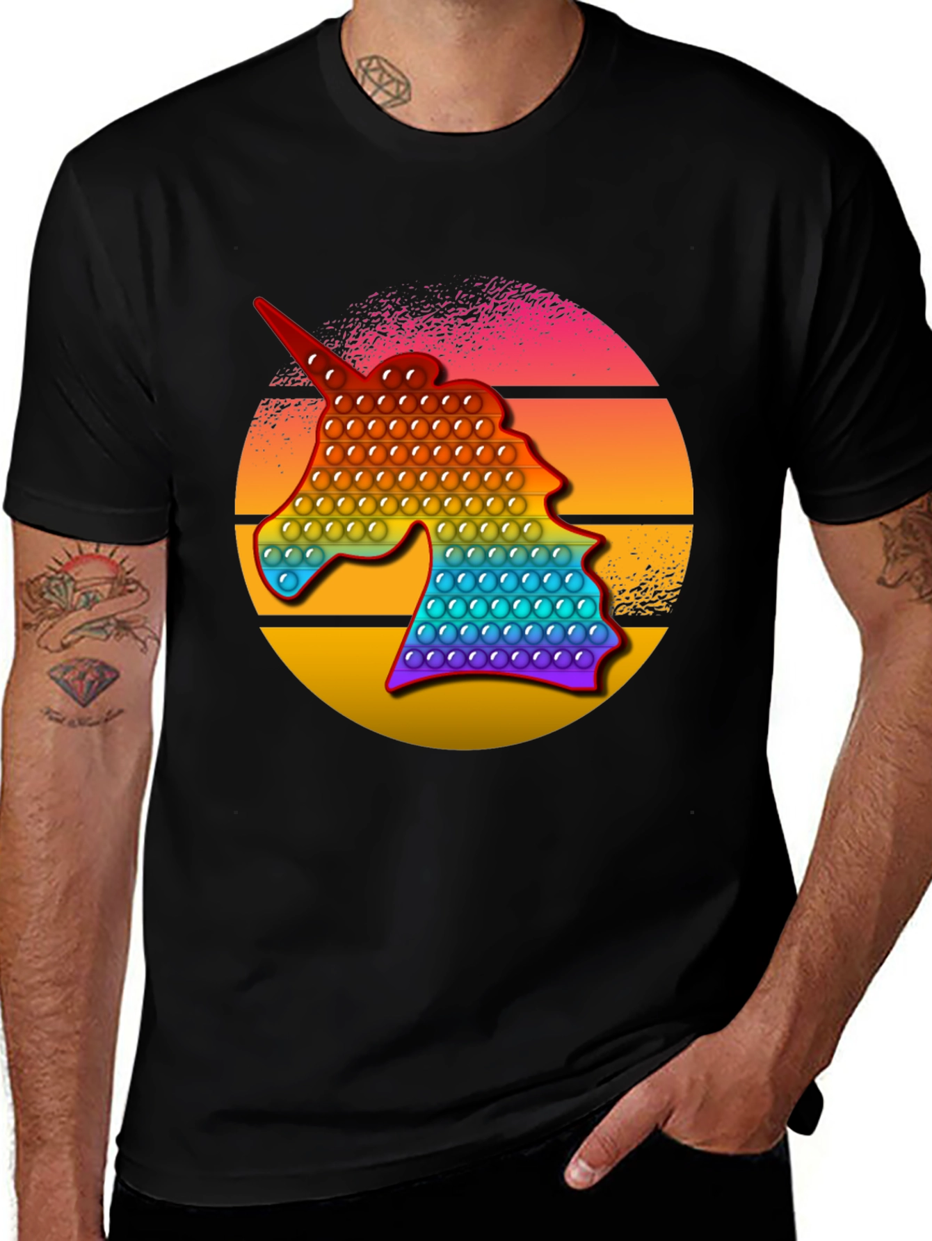 Variant 26 of Unicorn Pop It T-Shirt - Retro Sunset Design