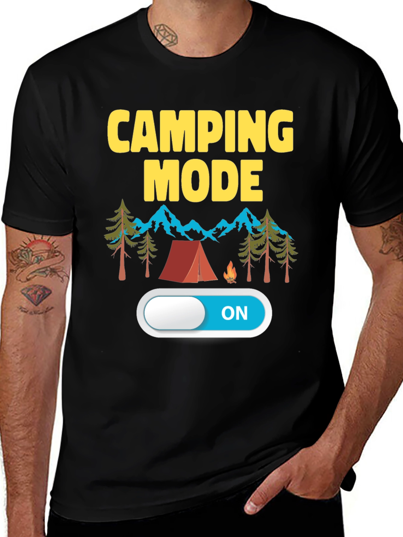 Variant 5 of Camping Mode ON Black T-Shirt