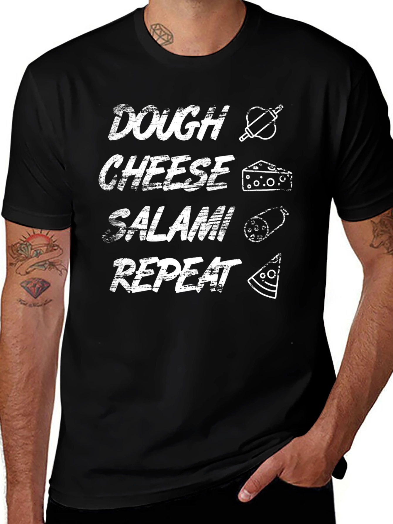 Pizza Lover's T-Shirt - Dough, Cheese, Salami, Repeat Graphic Tee