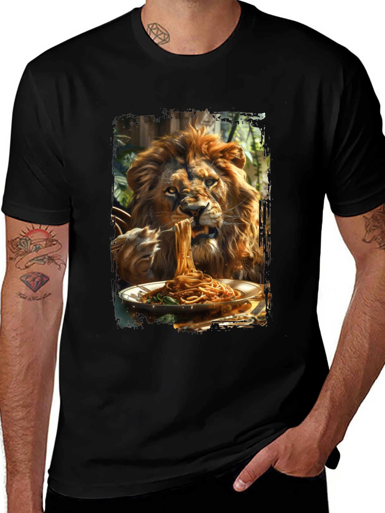 Variant 27 of Lion Eating Spaghetti Graphic T-Shirt