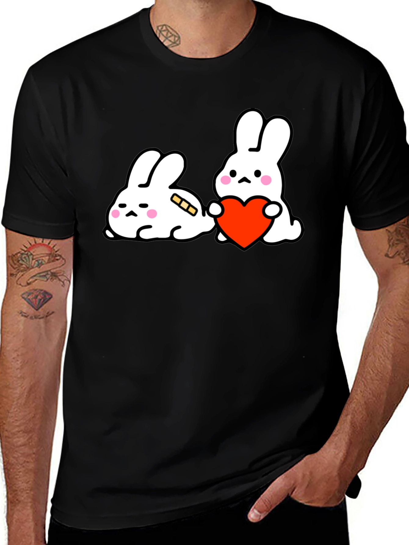 Variant 27 of Cute Bunny Love Graphic Tee - Black