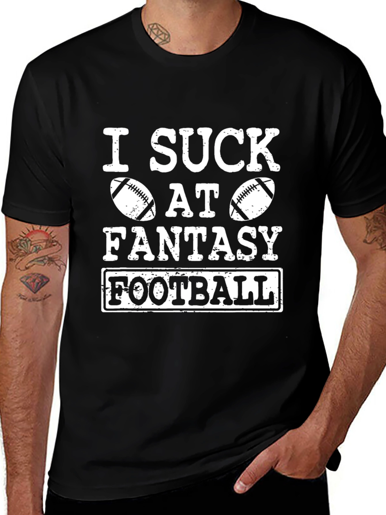 Variant 10 of I Suck At Fantasy Football Black Graphic Tee
