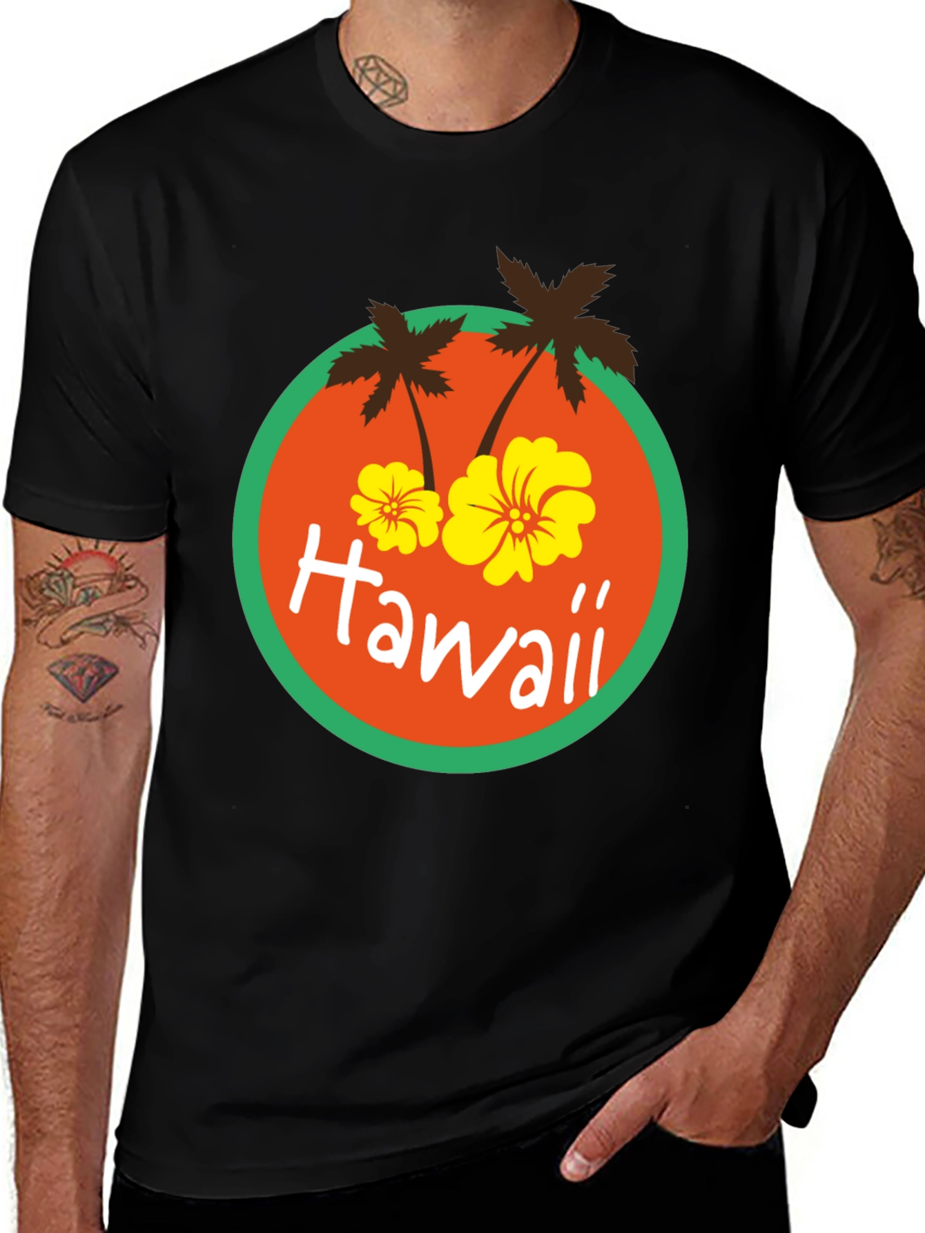 Variant 7 of Hawaii Palm Tree Graphic Print Black T-Shirt