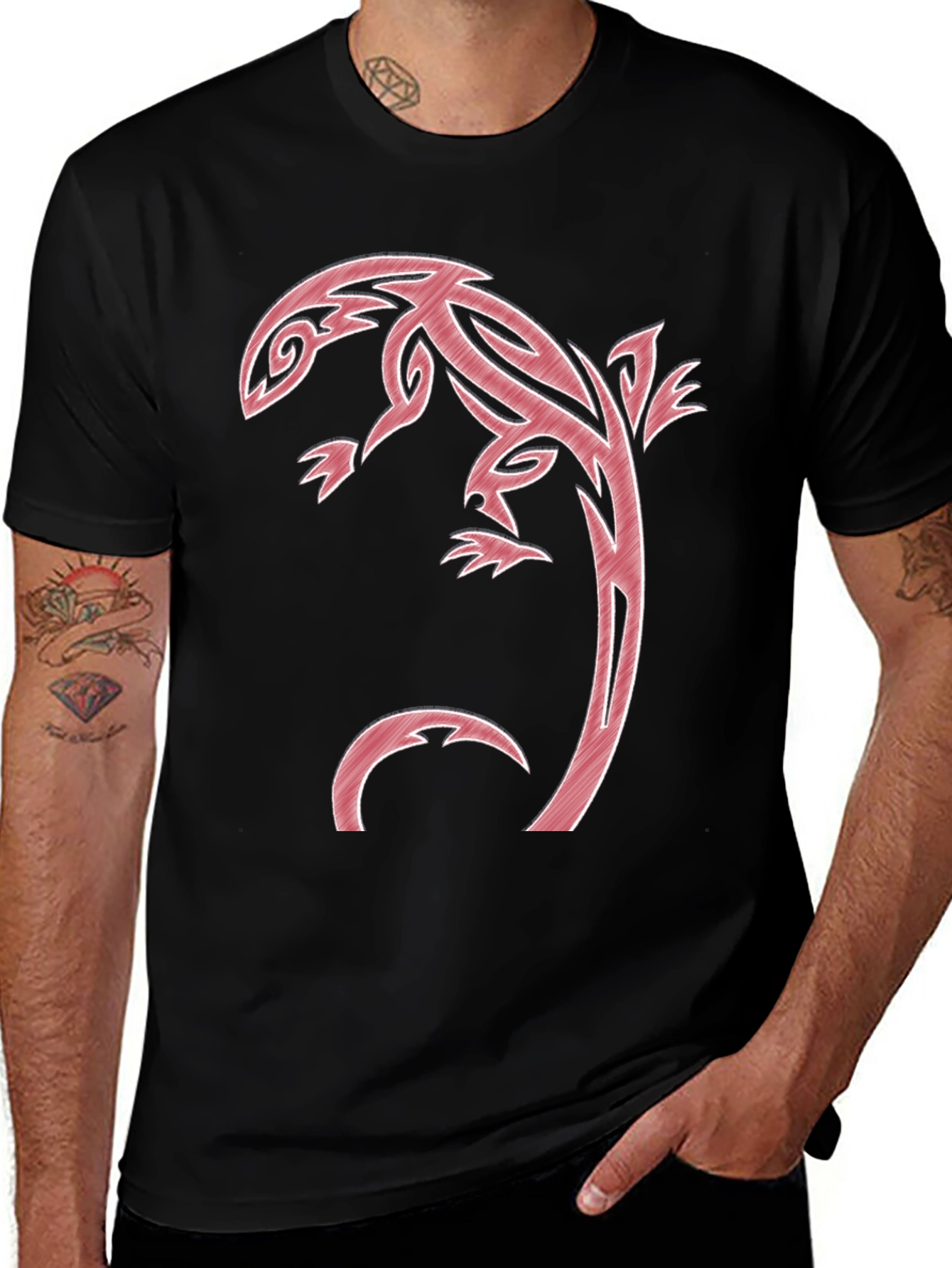 Variant 3 of Tribal Lizard Graphic T-Shirt - Black