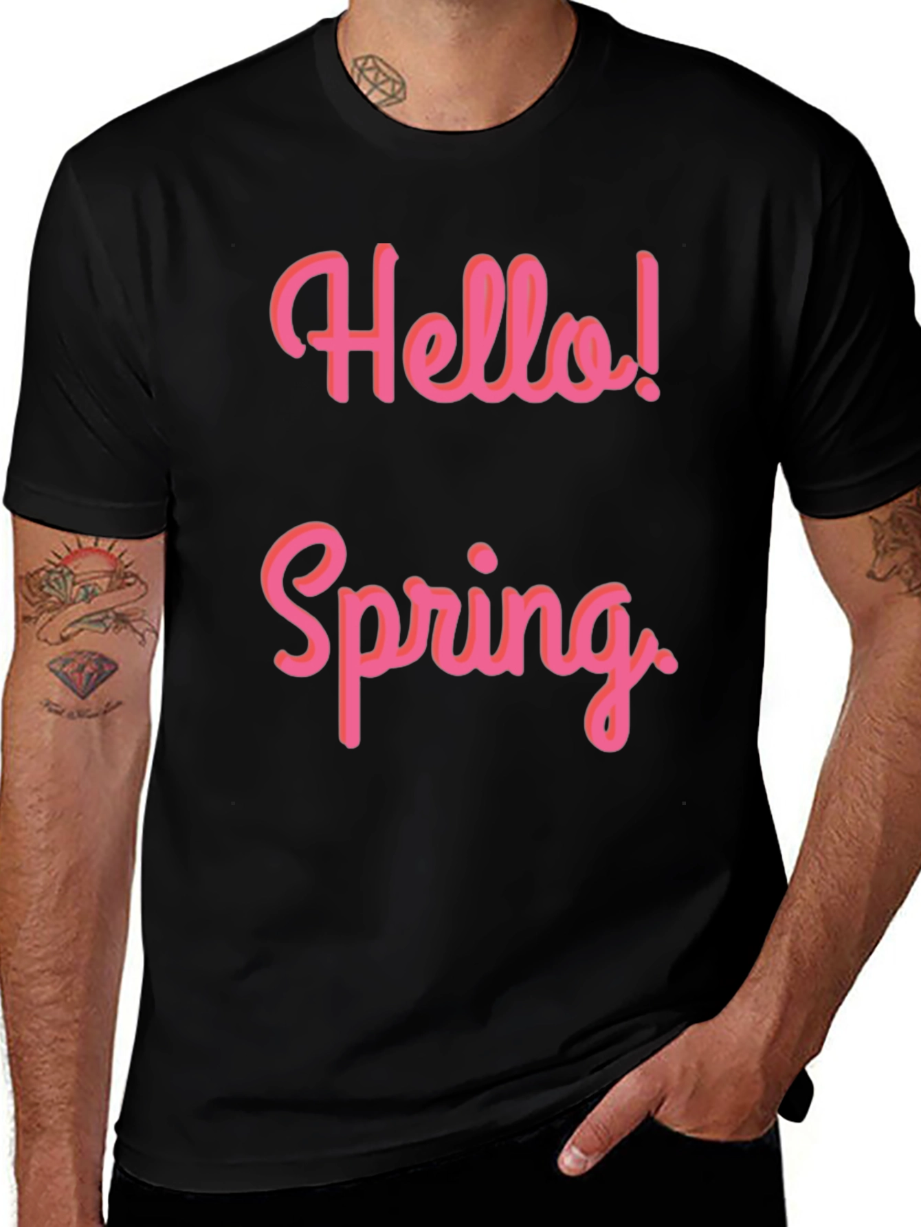 Variant 18 of Hello Spring Pink Graphic Black T-Shirt