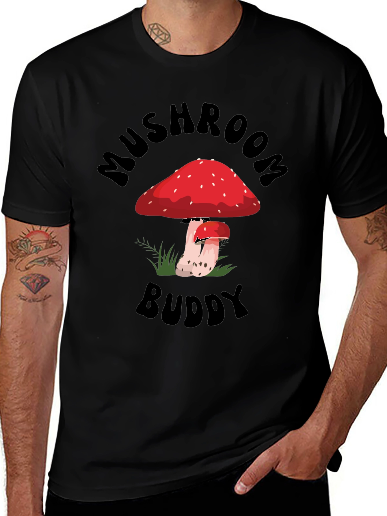 Variant 27 of Mushroom Buddy Graphic Tee - Black