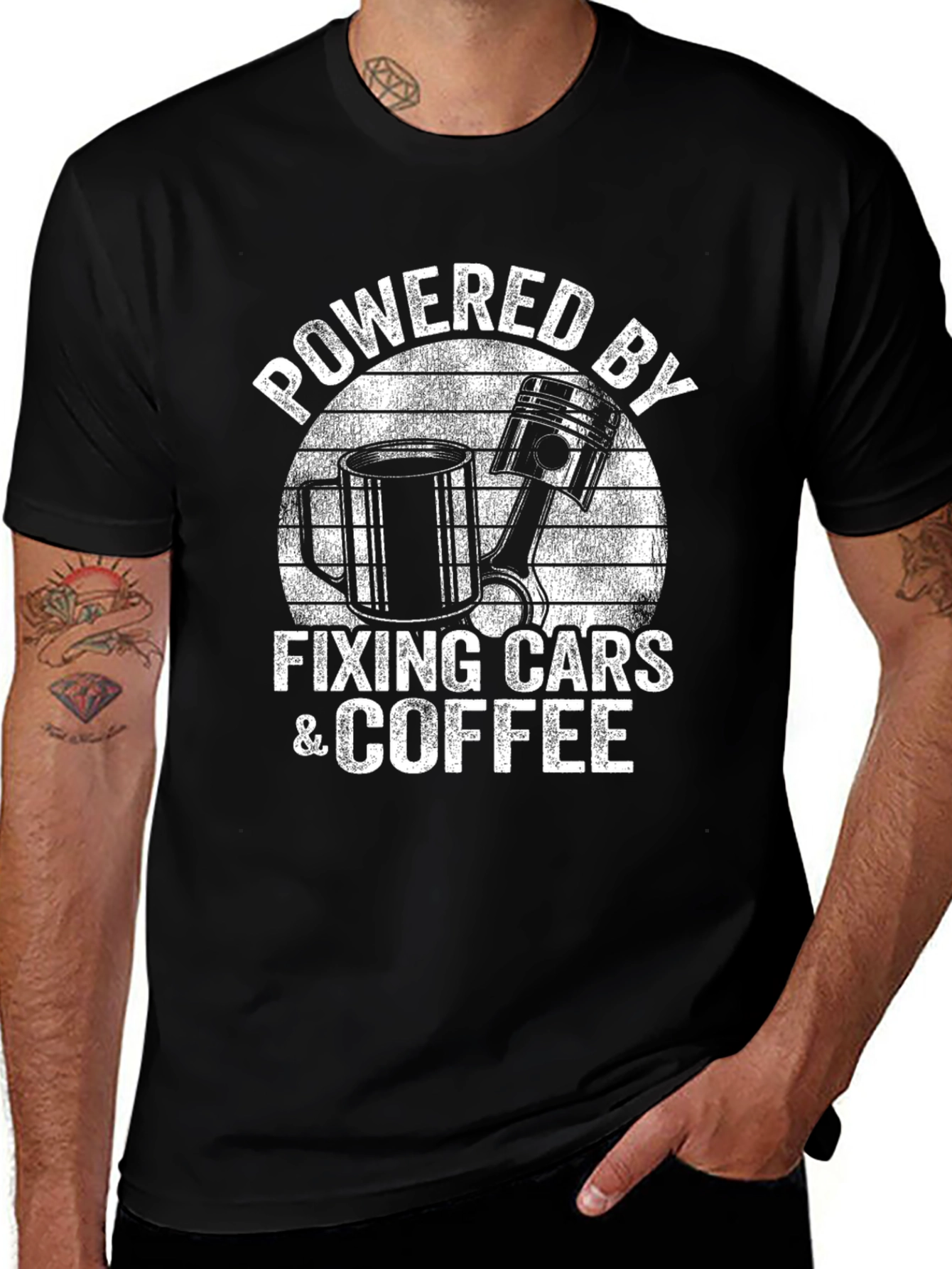 Variant 4 of Powered By Fixing Cars & Coffee Graphic T-Shirt