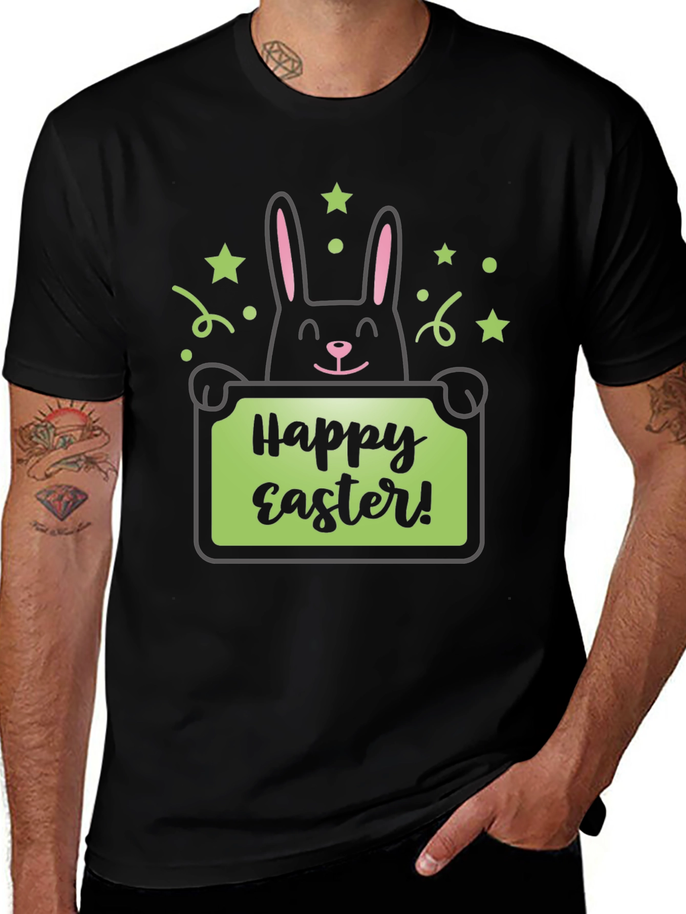 Variant 9 of Happy Easter Bunny T-Shirt - Black