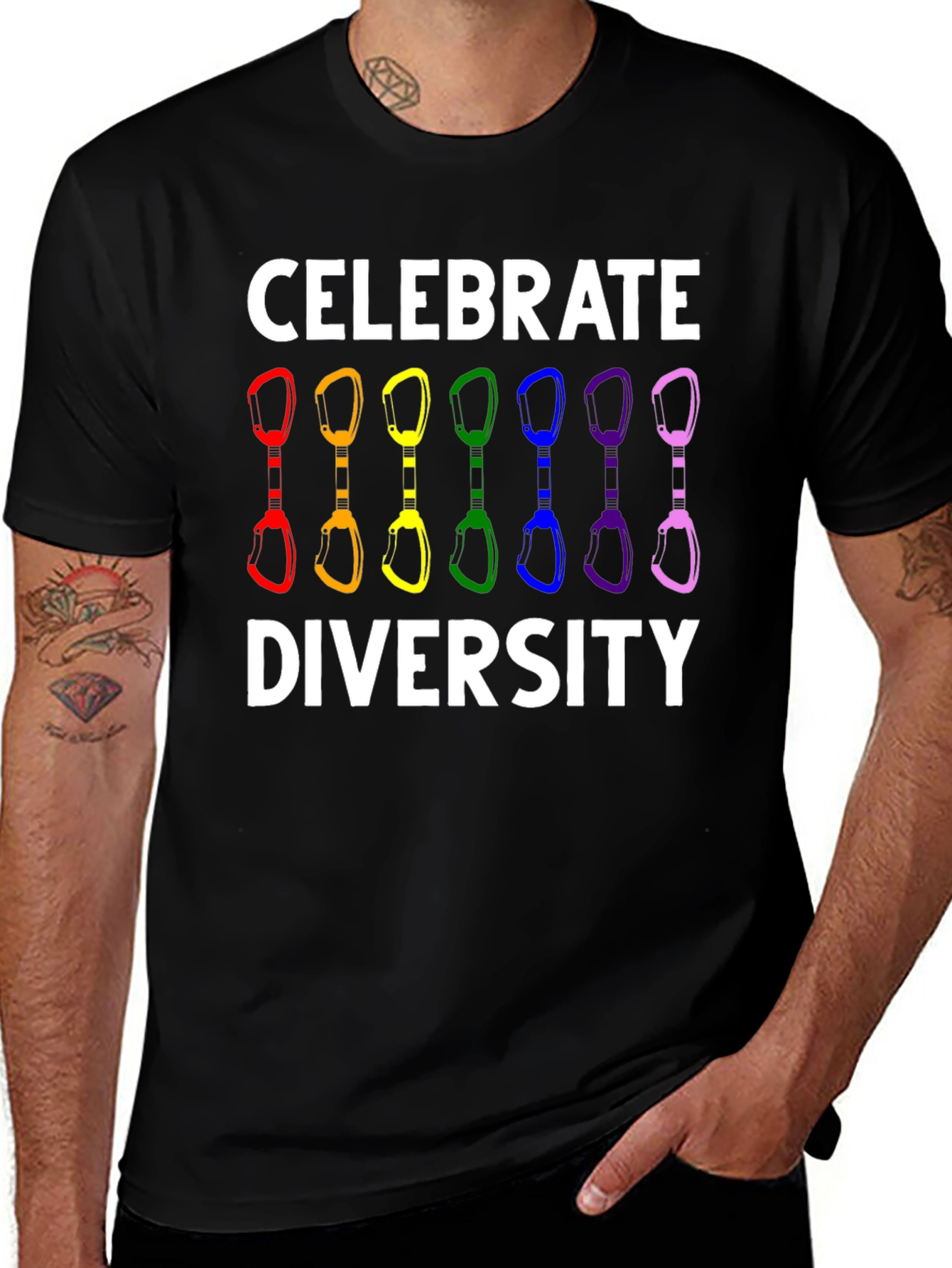 Celebrate Diversity Climbing Carabiner LGBT Pride T-Shirt