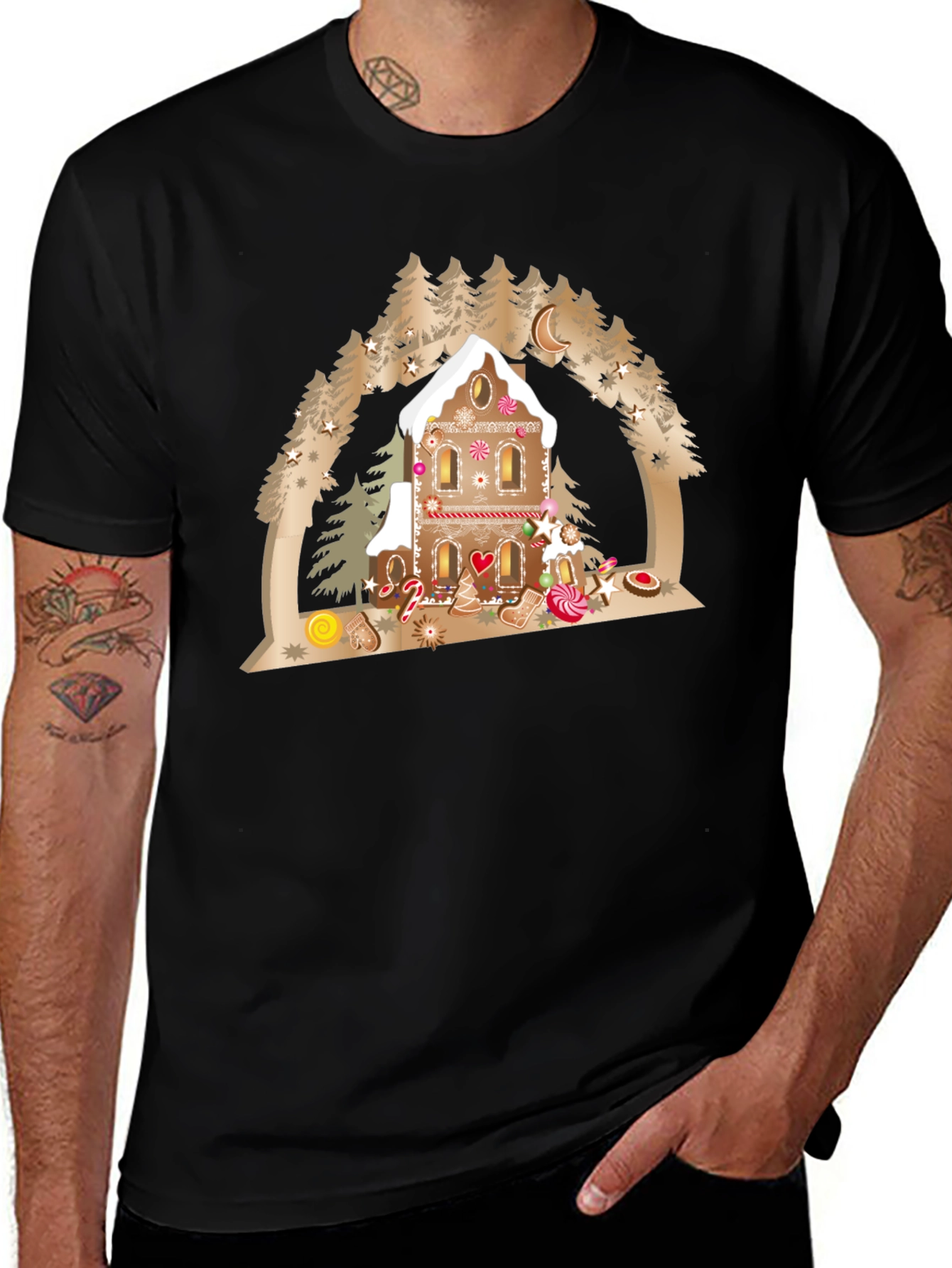 Variant 18 of Gingerbread House Graphic Tee - Holiday Fun
