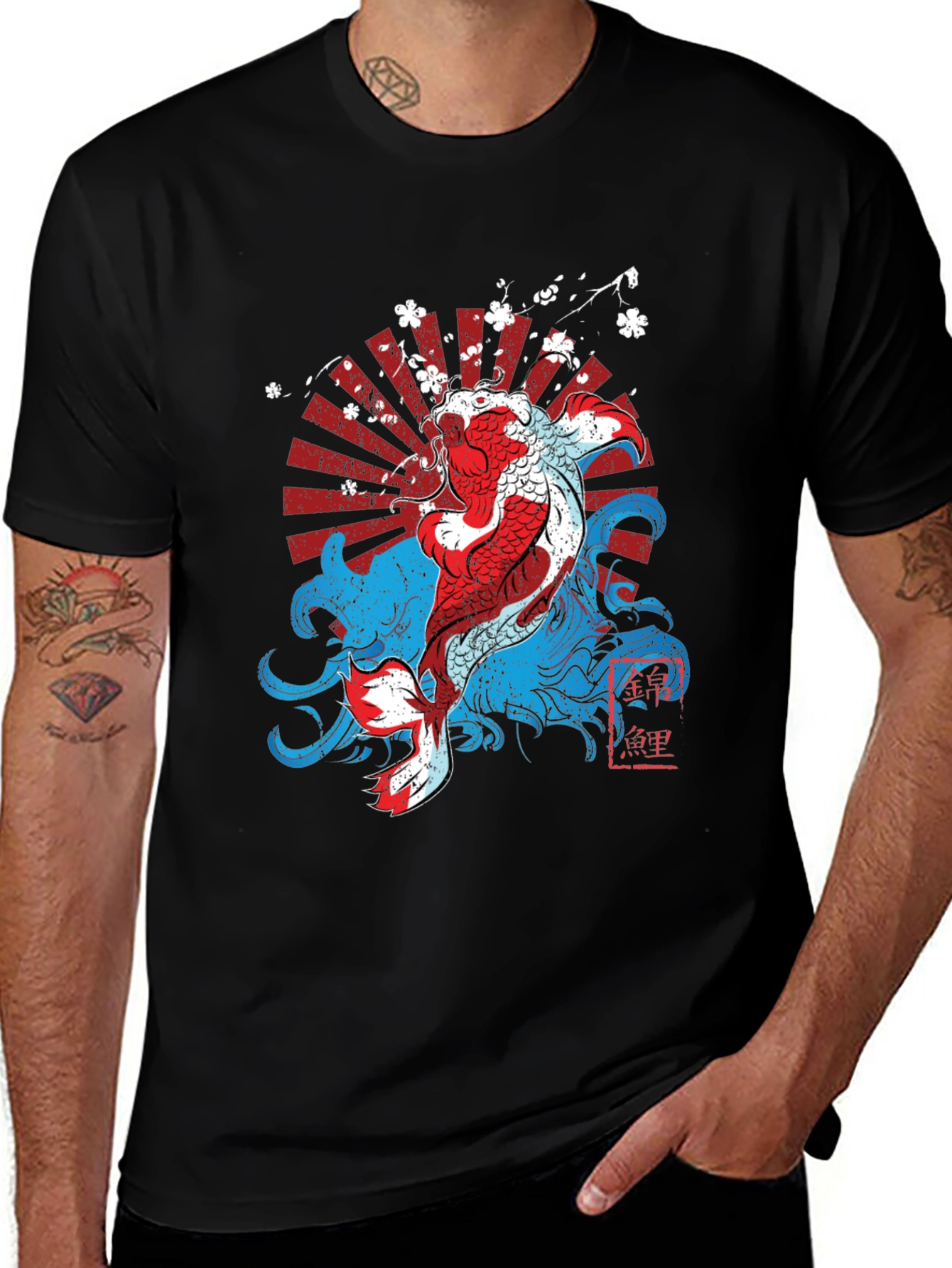 Variant 22 of Koi Fish Graphic Tee - Japanese Style Black T-Shirt