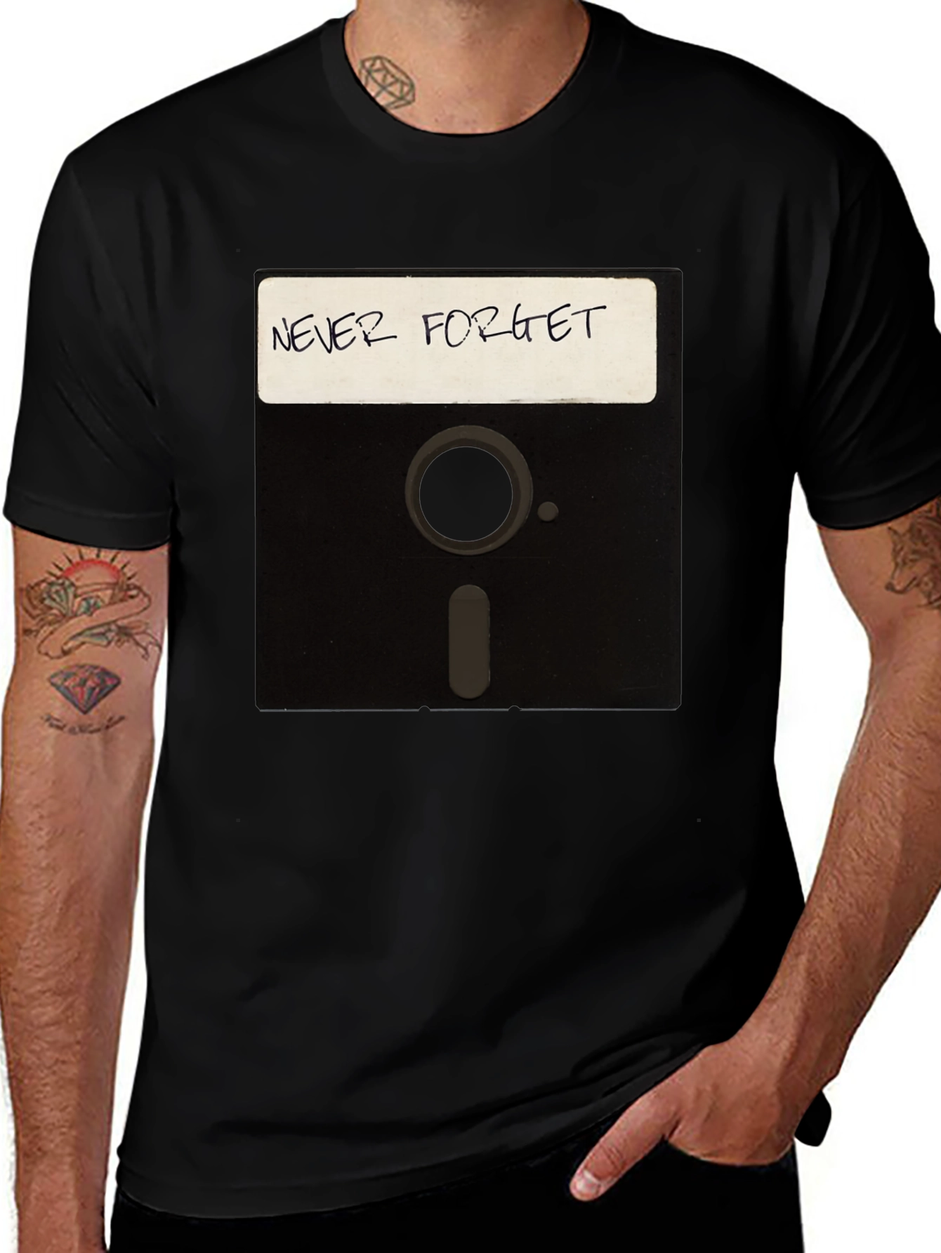 Never Forget Floppy Disk Graphic Tee - Black
