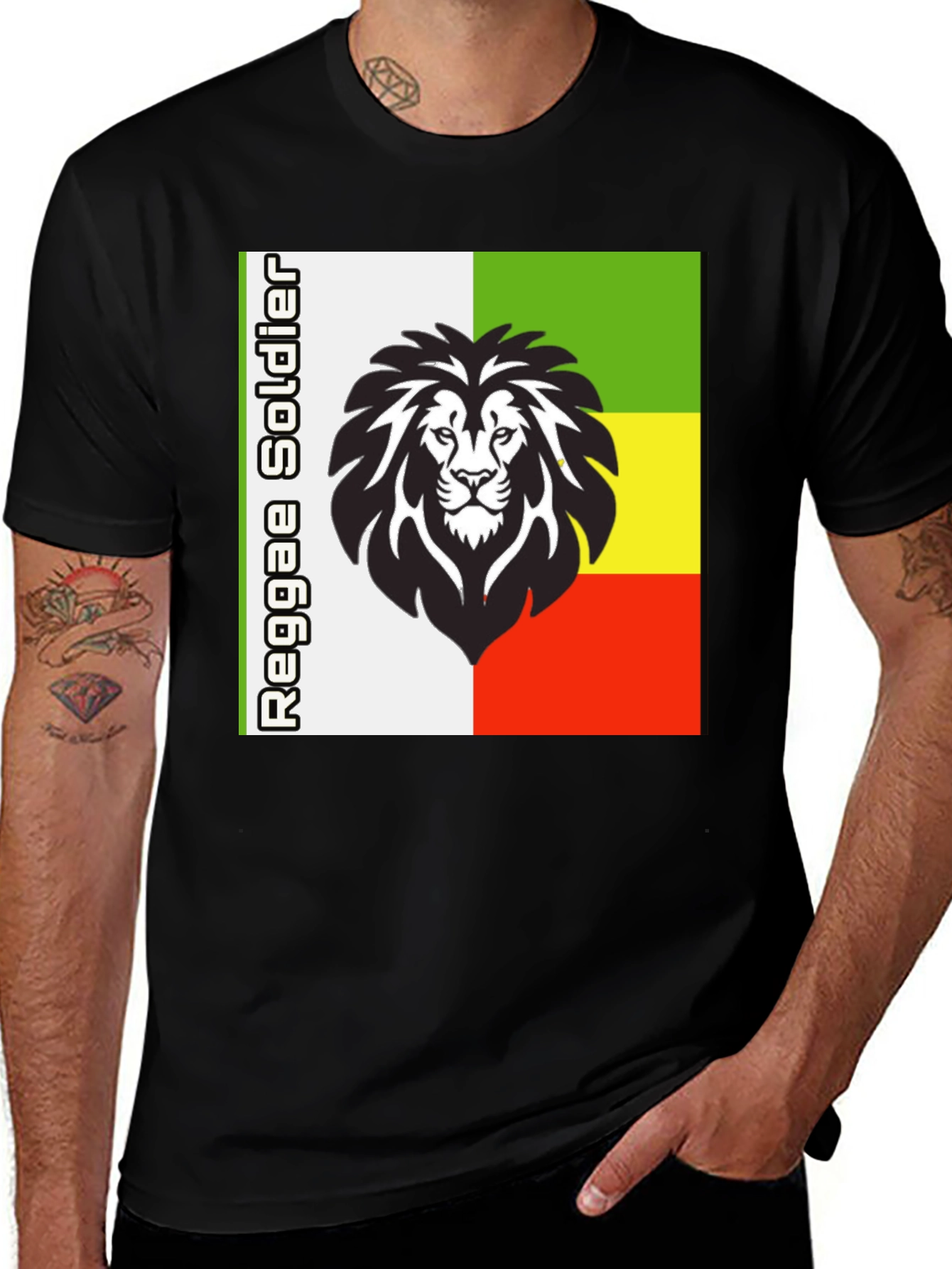 Variant 19 of Reggae Soldier Lion Graphic T-Shirt - Black