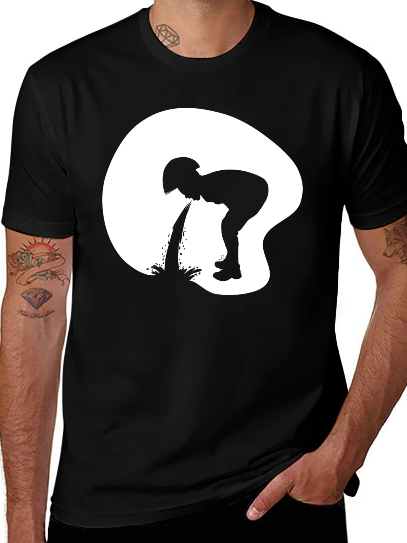 Variant 18 of Silhouette Puking T-Shirt - Black