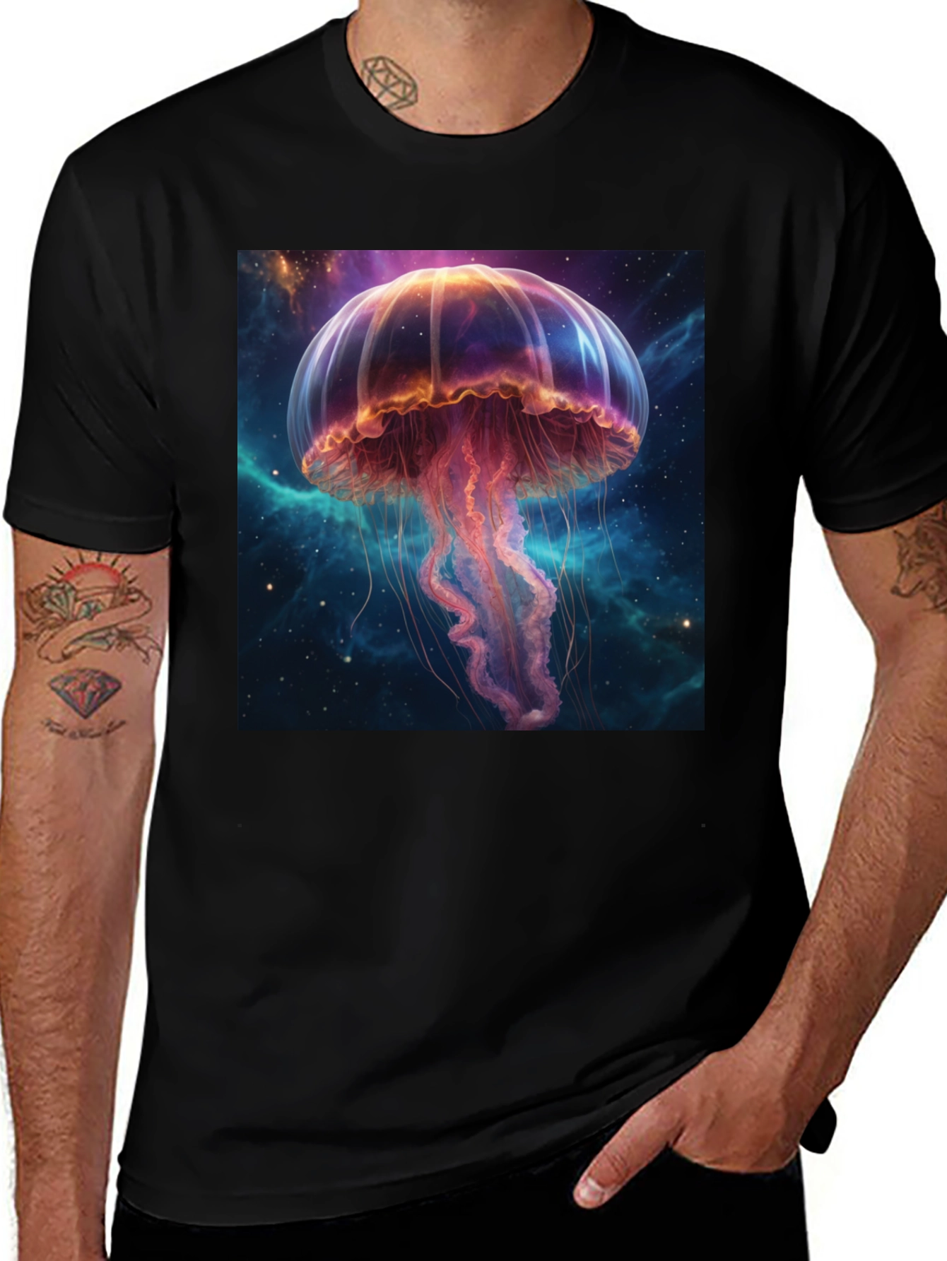 Variant 29 of Cosmic Jellyfish Graphic Tee - Black Cotton T-Shirt