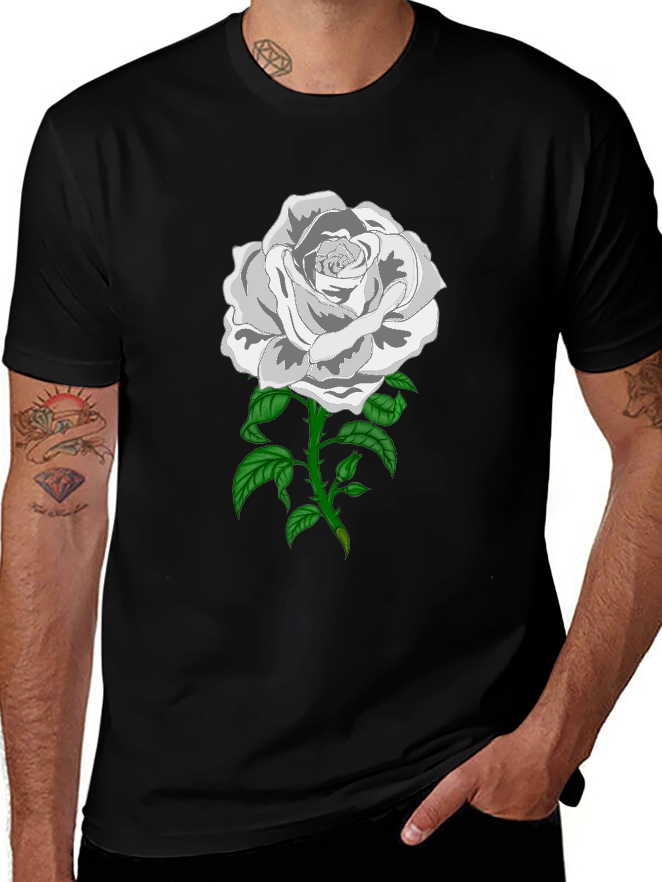 Variant 11 of Rose Graphic Tee - Black Cotton Blend