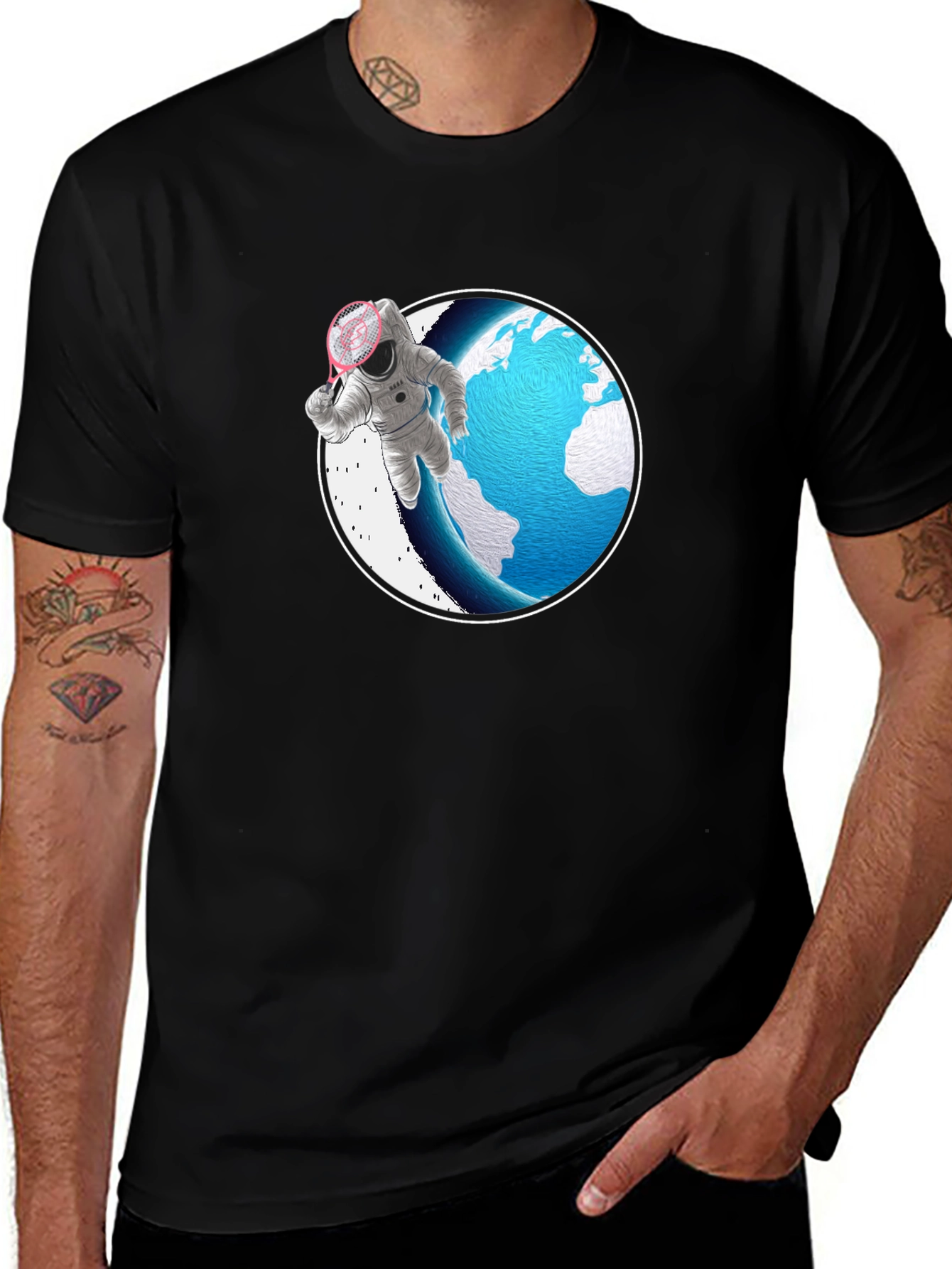 Variant 23 of Astronaut Badminton T-Shirt - Space Sports Tee