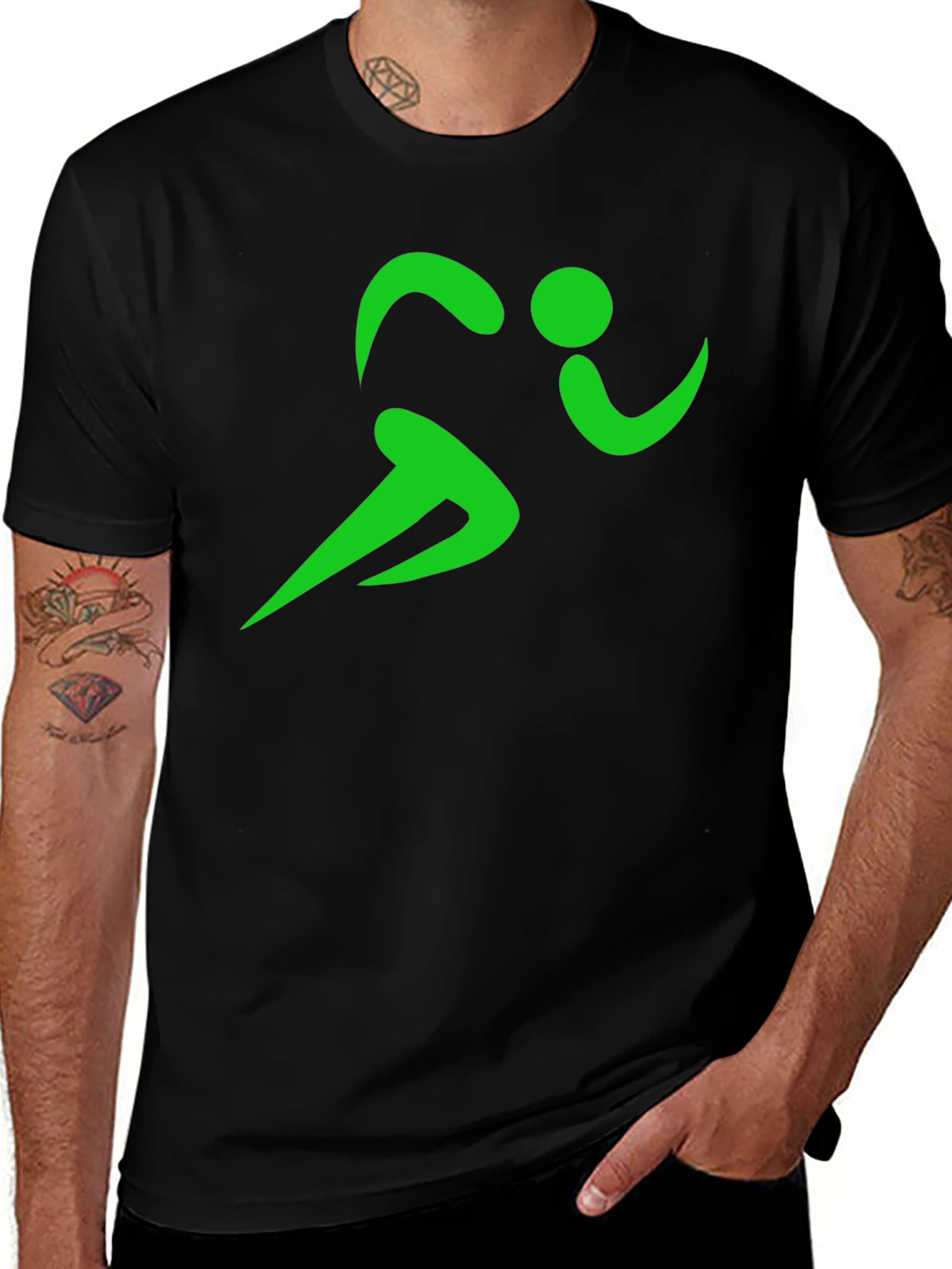 Variant 7 of Green Runner Graphic Black T-Shirt