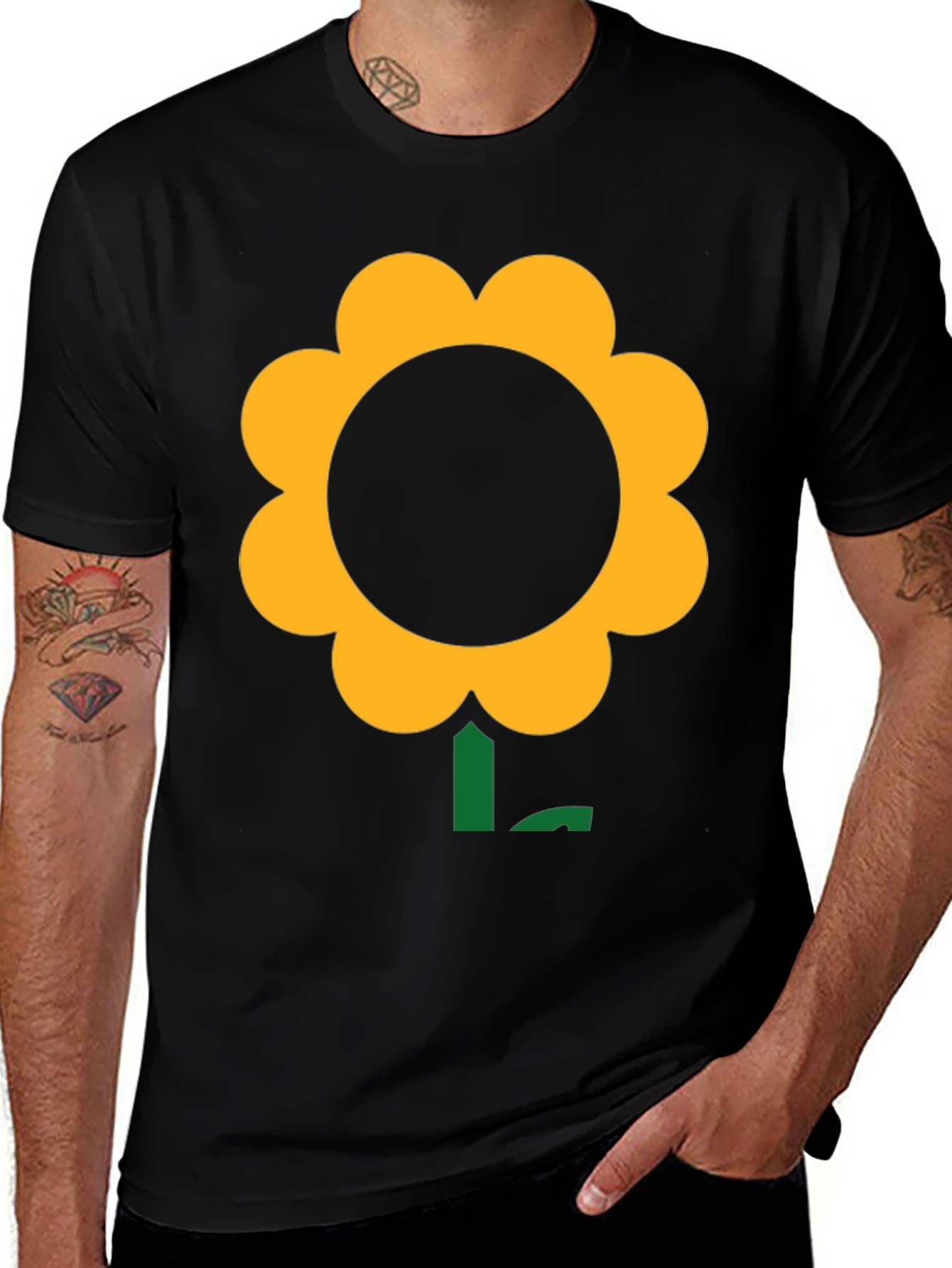 Black Black T-Shirt with Bold Flower Graphic main image