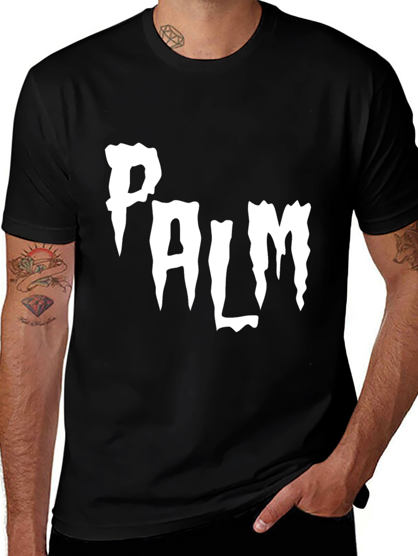 Variant 29 of Palm Text Graphic Black T-Shirt