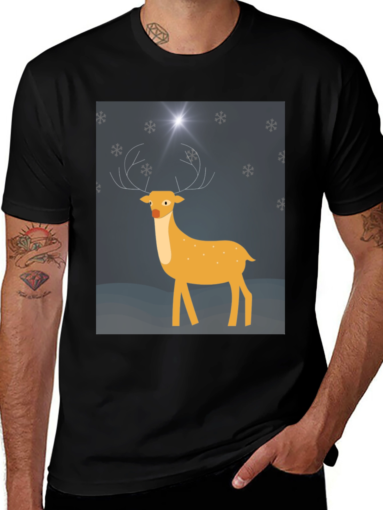 Variant 24 of Festive Deer Graphic Tee - Black Holiday Shirt